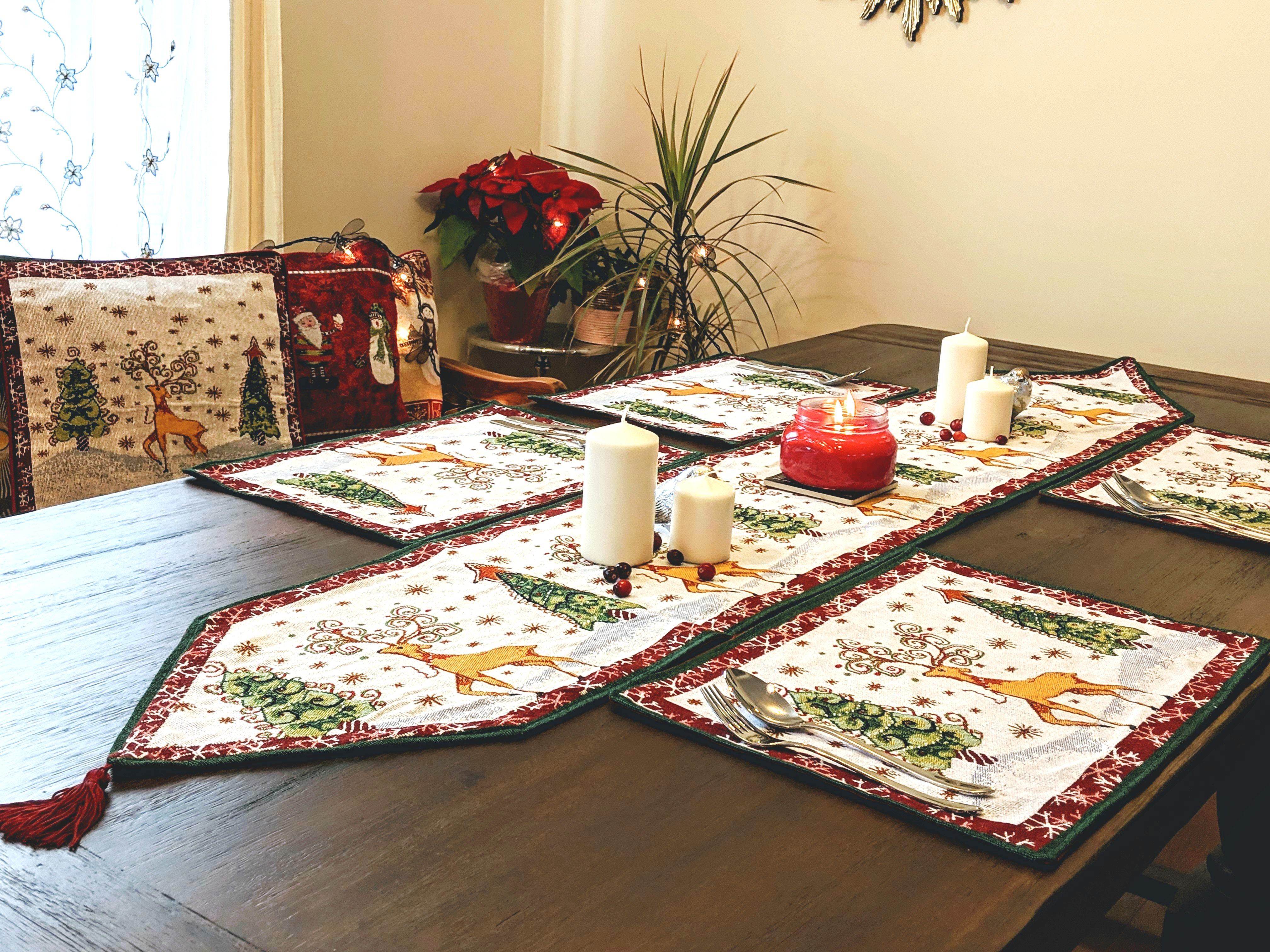 Tache Winter Forest Reindeer Vintage Holiday Woven Tapestry Placemat Set of 4 (9192PM) - Tache Home Fashion