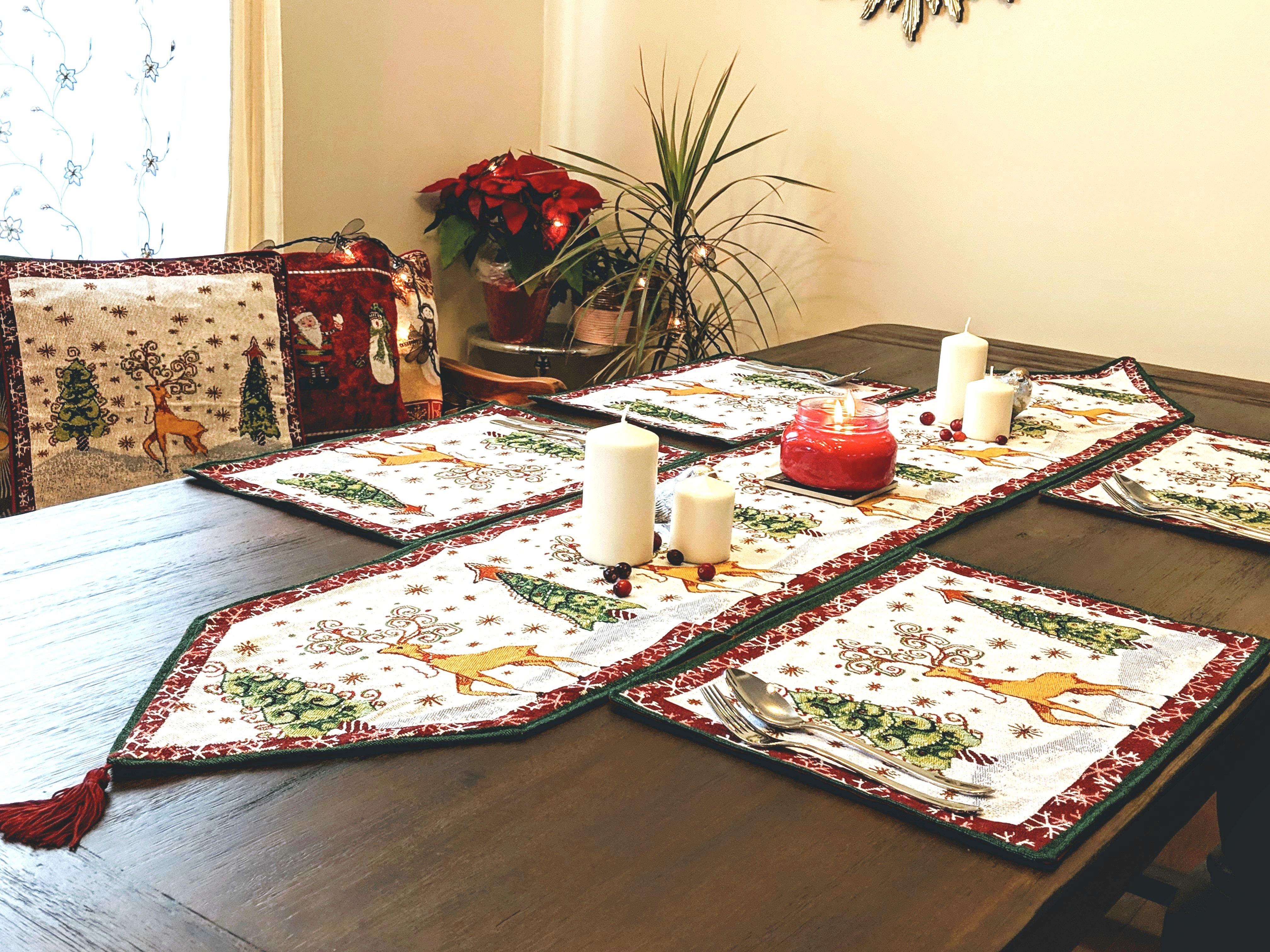 Tache Winter Forest Reindeer Vintage Holiday Woven Tapestry Table Runners (9192TR) - Tache Home Fashion