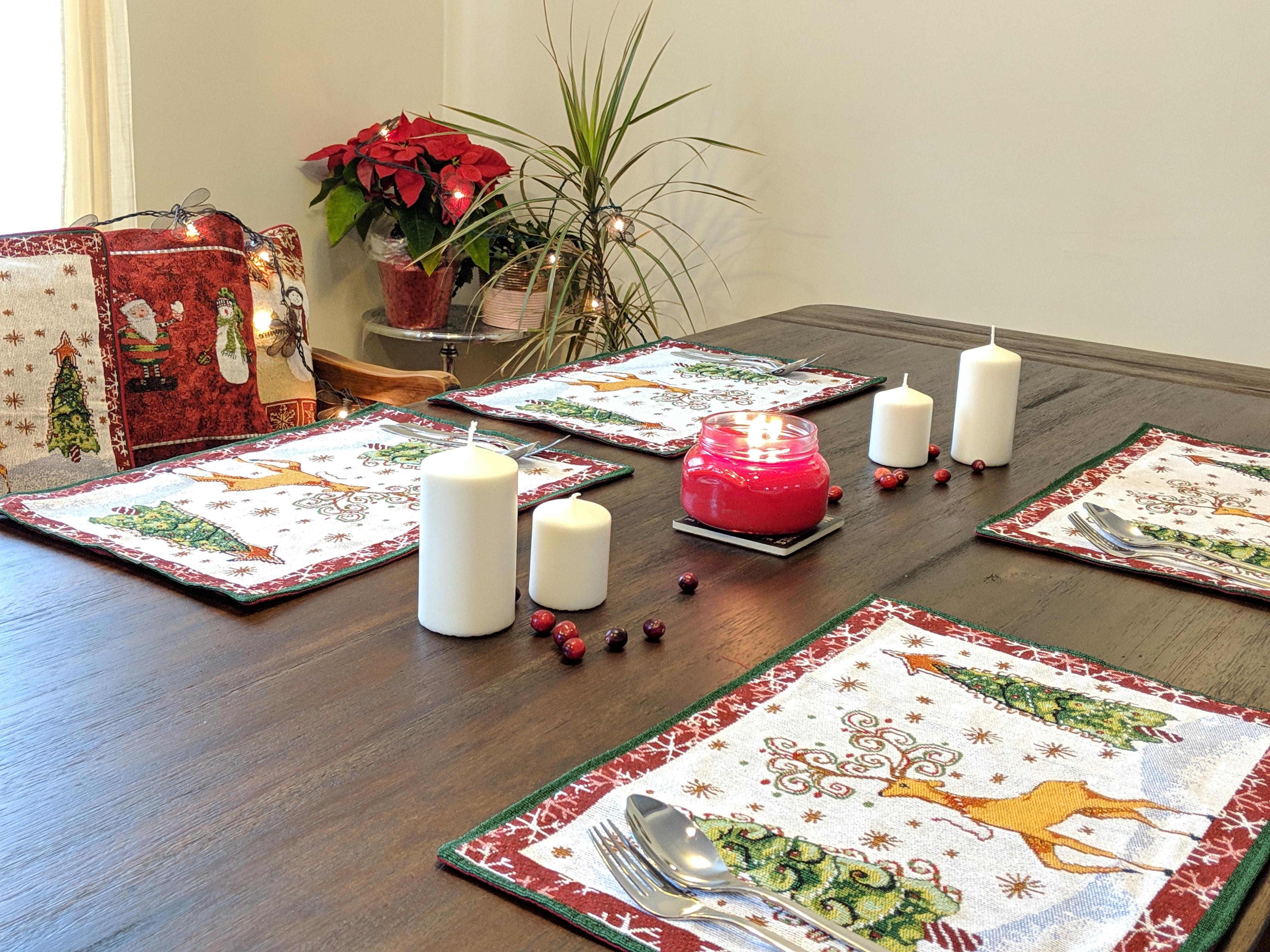 Tache Winter Forest Reindeer Vintage Holiday Woven Tapestry Placemat Set of 4 (9192PM) - Tache Home Fashion