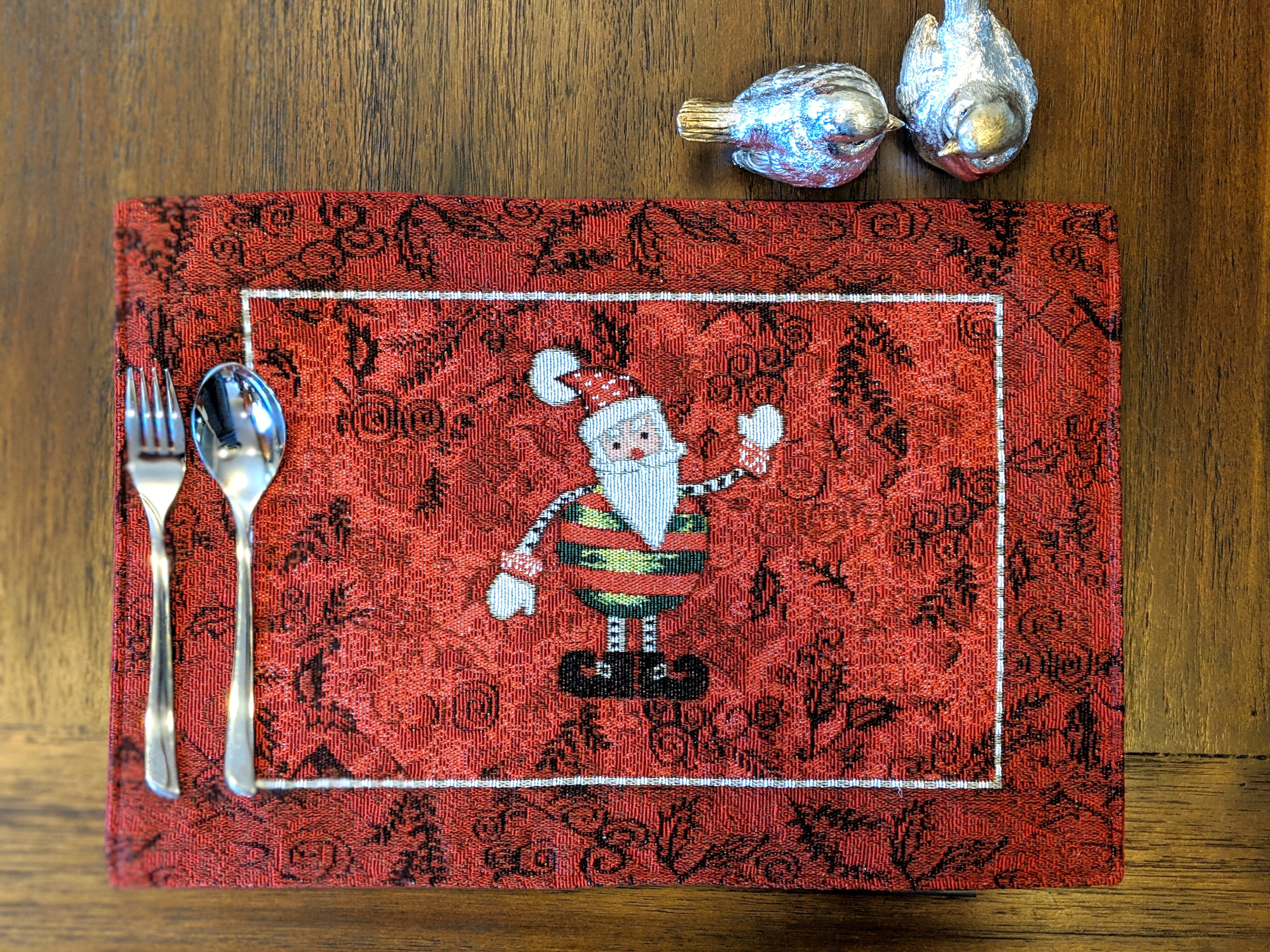 Tache Here Comes Santa Claus Vintage Holiday Woven Tapestry Red Christmas Placemat Set of 4 (8577PM) - Tache Home Fashion