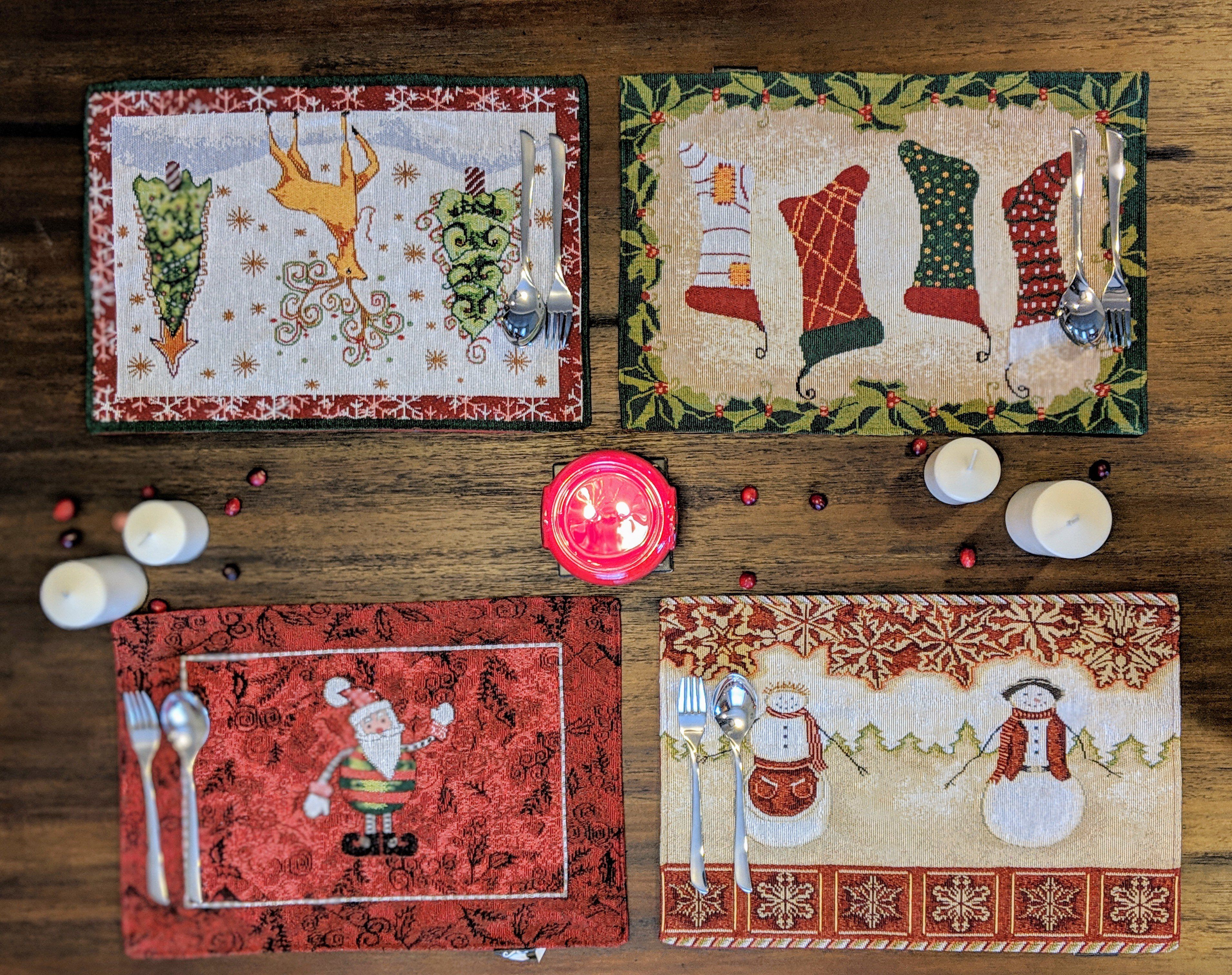 Tache Mr. & Mrs. Snowman Couple Woven Tapestry Placemat Set of 4 (10323PM) - Tache Home Fashion