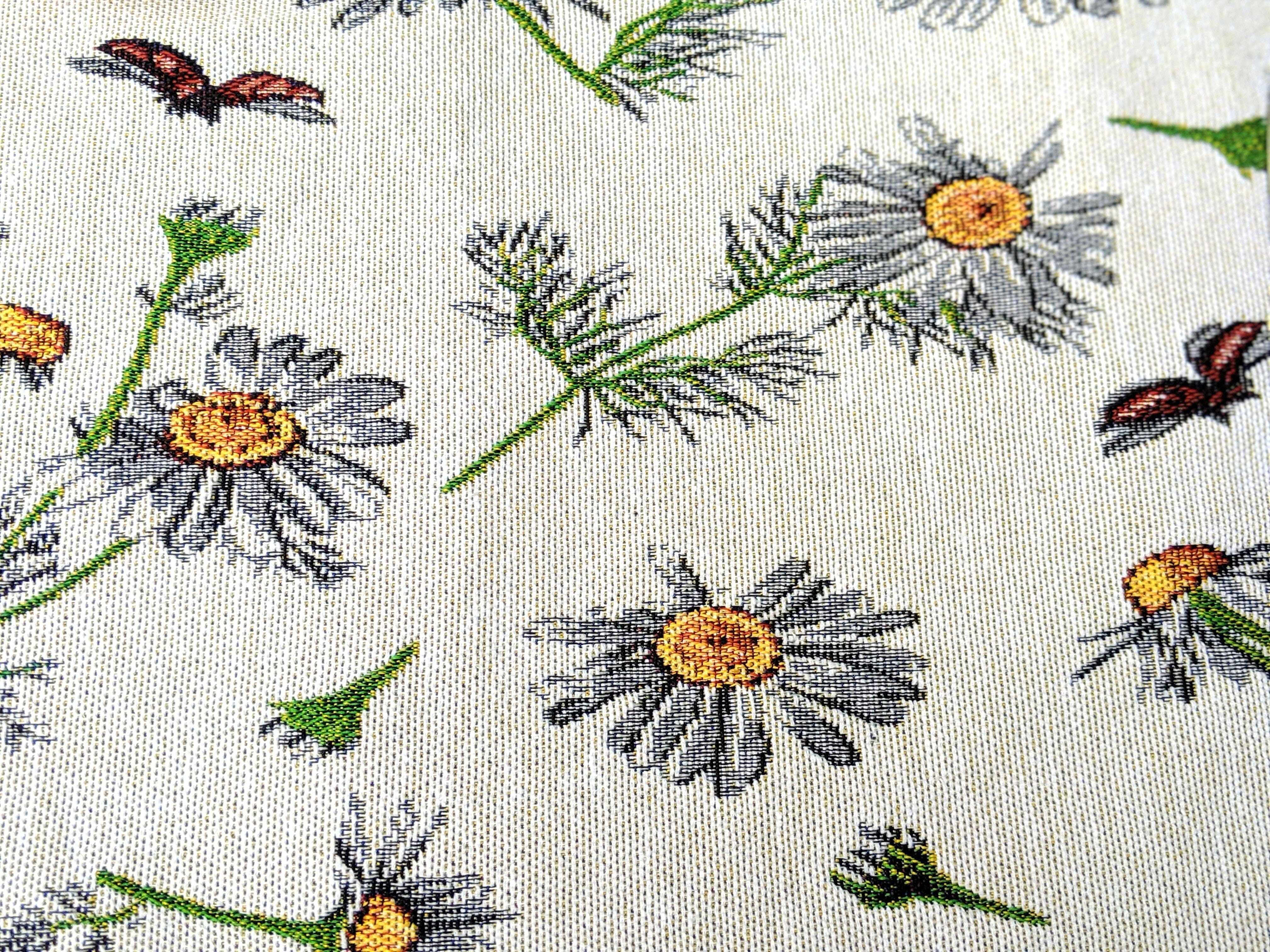 Tache White Grey Gray Yellow Floral Daisies Ladybugs Woven Tapestry Cotton Cloth Placemats Kitchen Table Mat Set 