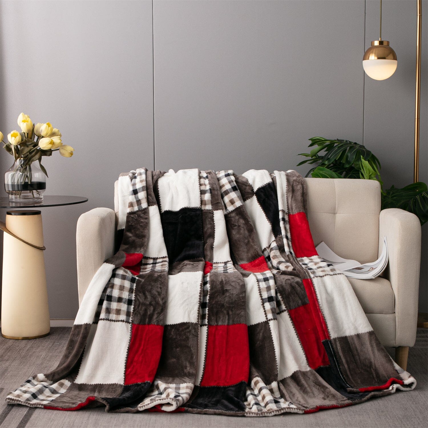 Tache Brown Red Sunset Maple Farmhouse Plaid Patchwork Throw Blanket 90x90 (4025) - Tache Home Fashion