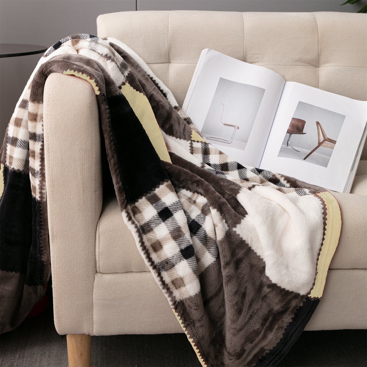 Tache Buttermilk Fall Yellow Brown Farmhouse Super Soft Plaid Patchwork Throw Blanket (4026) - Tache Home Fashion