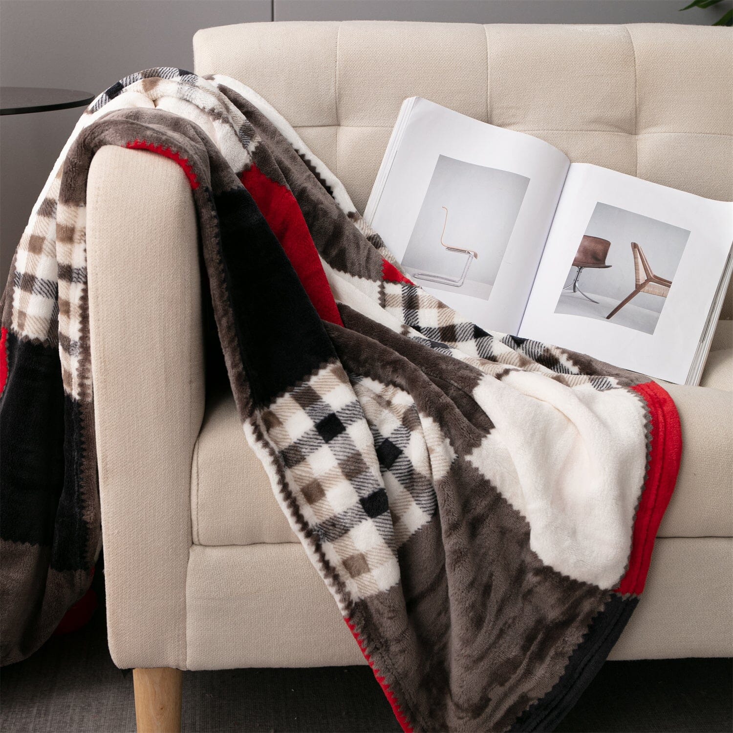 Tache Brown Red Sunset Maple Farmhouse Plaid Patchwork Throw Blanket 90x90 (4025) - Tache Home Fashion