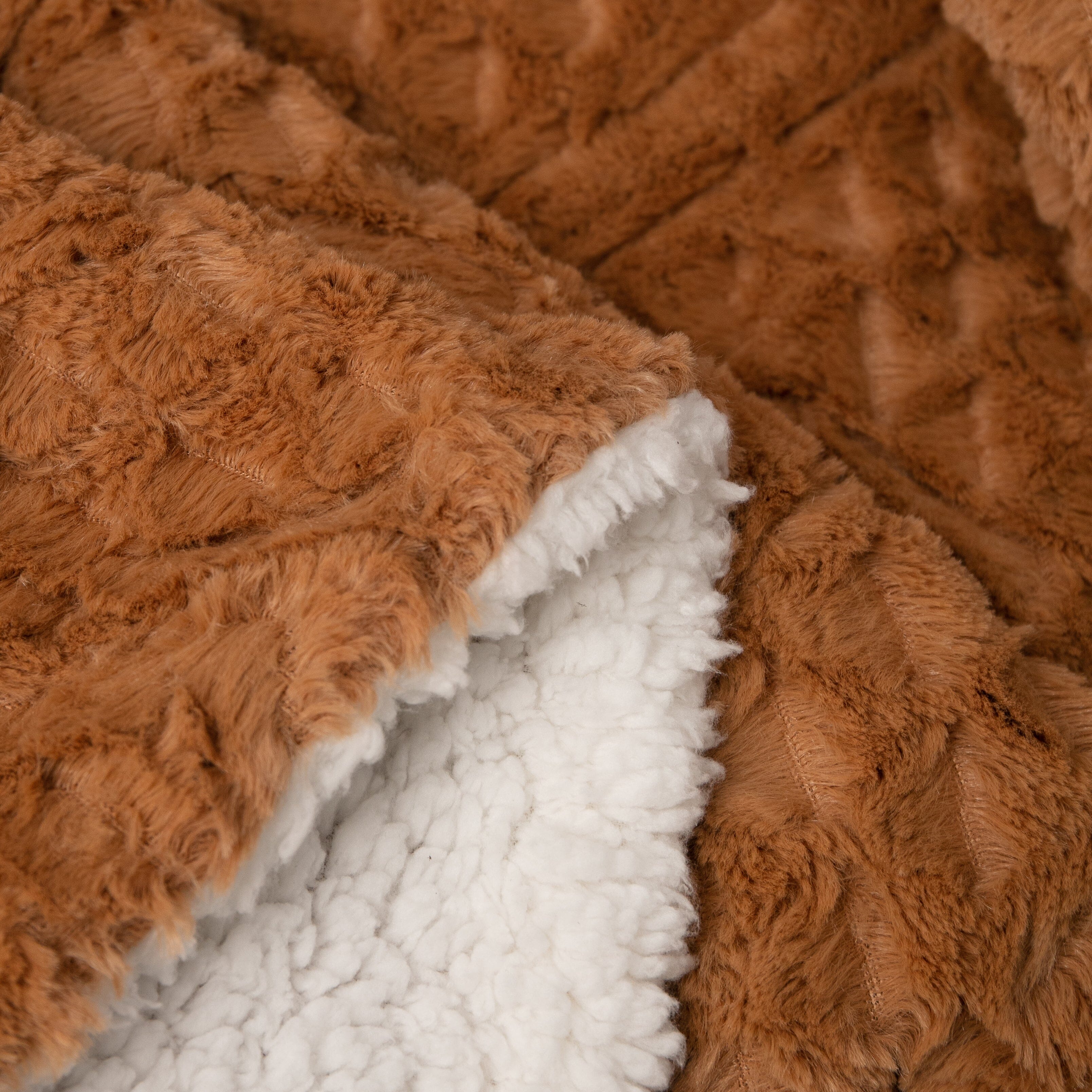 Tache Caramel Brown Faux Fur Throw Blanket Chevron Geometric Embossed (#10) - Tache Home Fashion