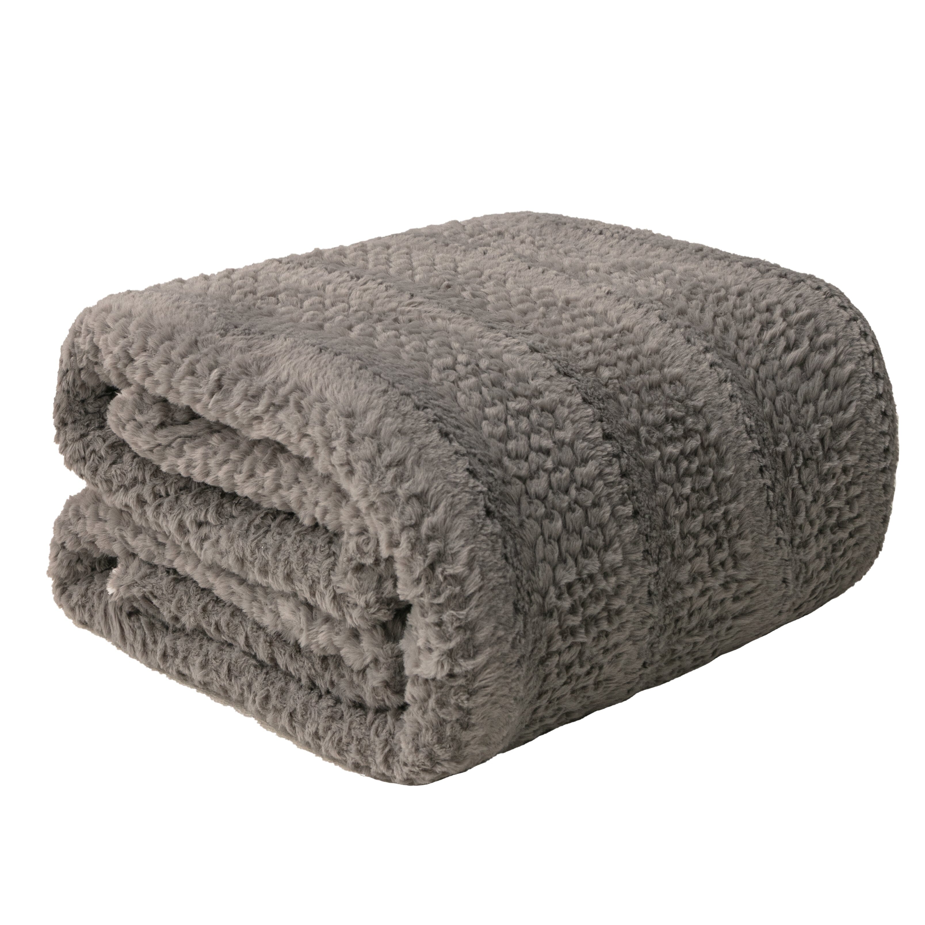 Tache Dark Grey Faux Fur Throw Blanket Bubble Textured Striped Embossed (#11) - Tache Home Fashion