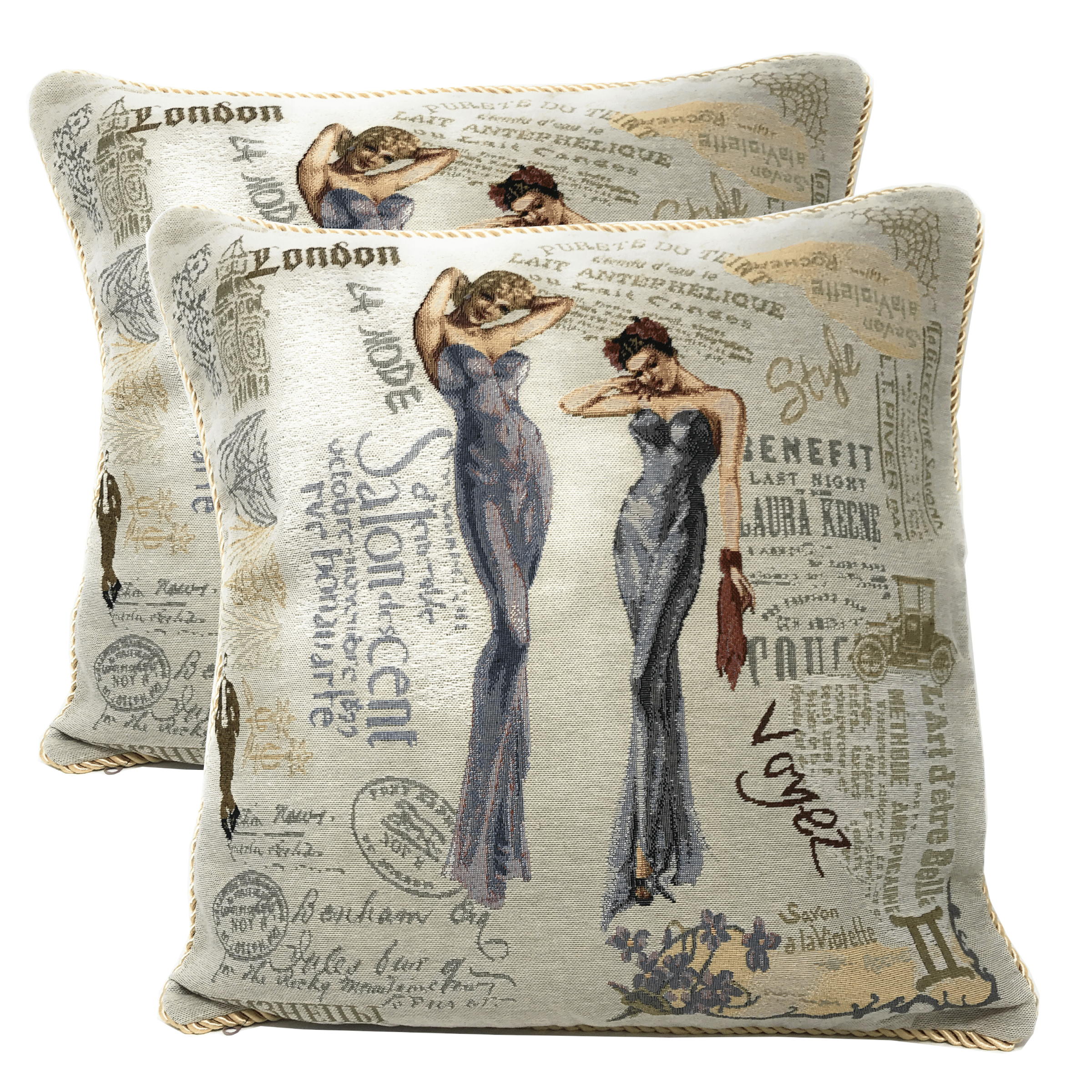 Tache European Models Vintage London Postcard Tapestry Woven Throw Pillow Cover (1351) - Tache Home Fashion