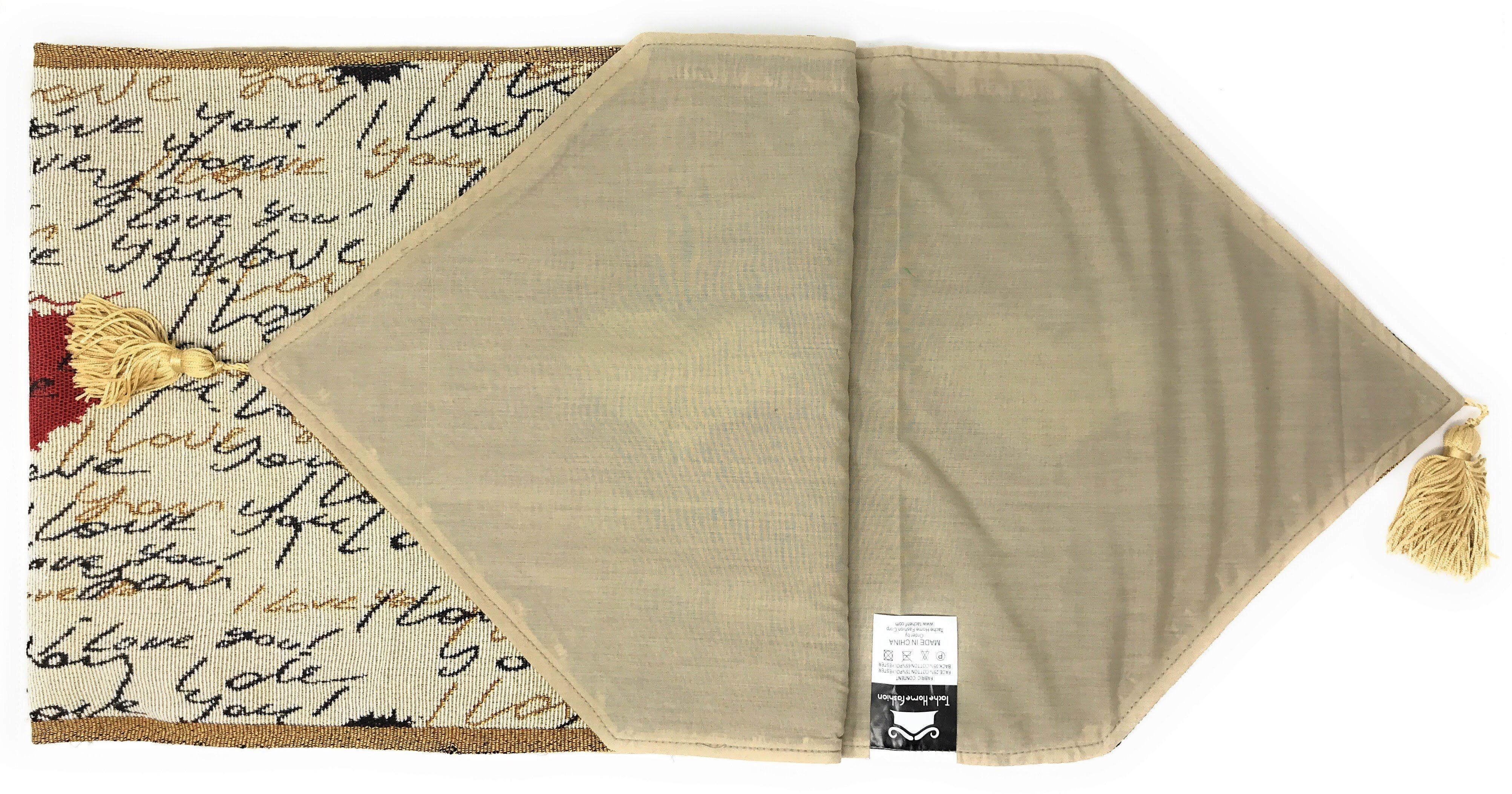 Tache Romantic I Love You Valentine’s Beige Woven Tapestry Table Runner (18111) - Tache Home Fashion