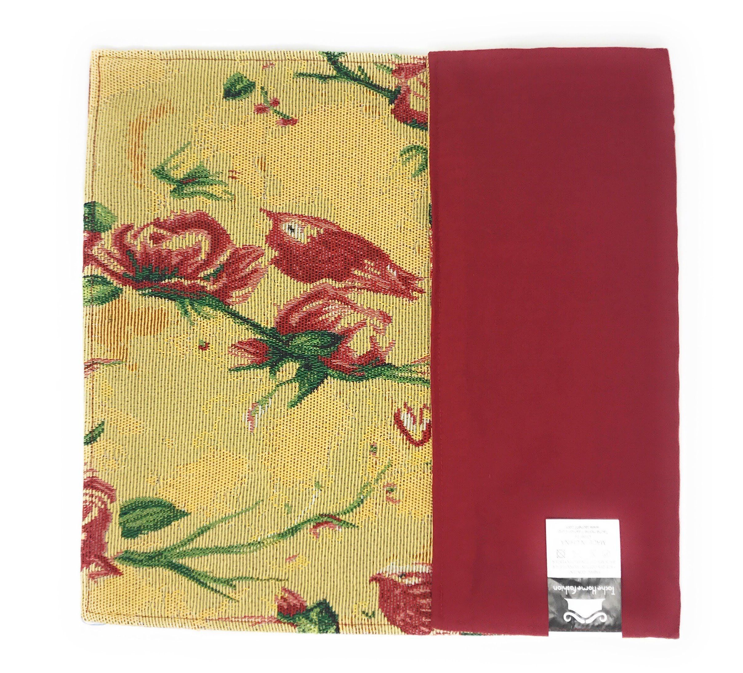 Tache Floral Red Roses Hummingbirds Golden Woven Tapestry Placemat Set (18115) - Tache Home Fashion