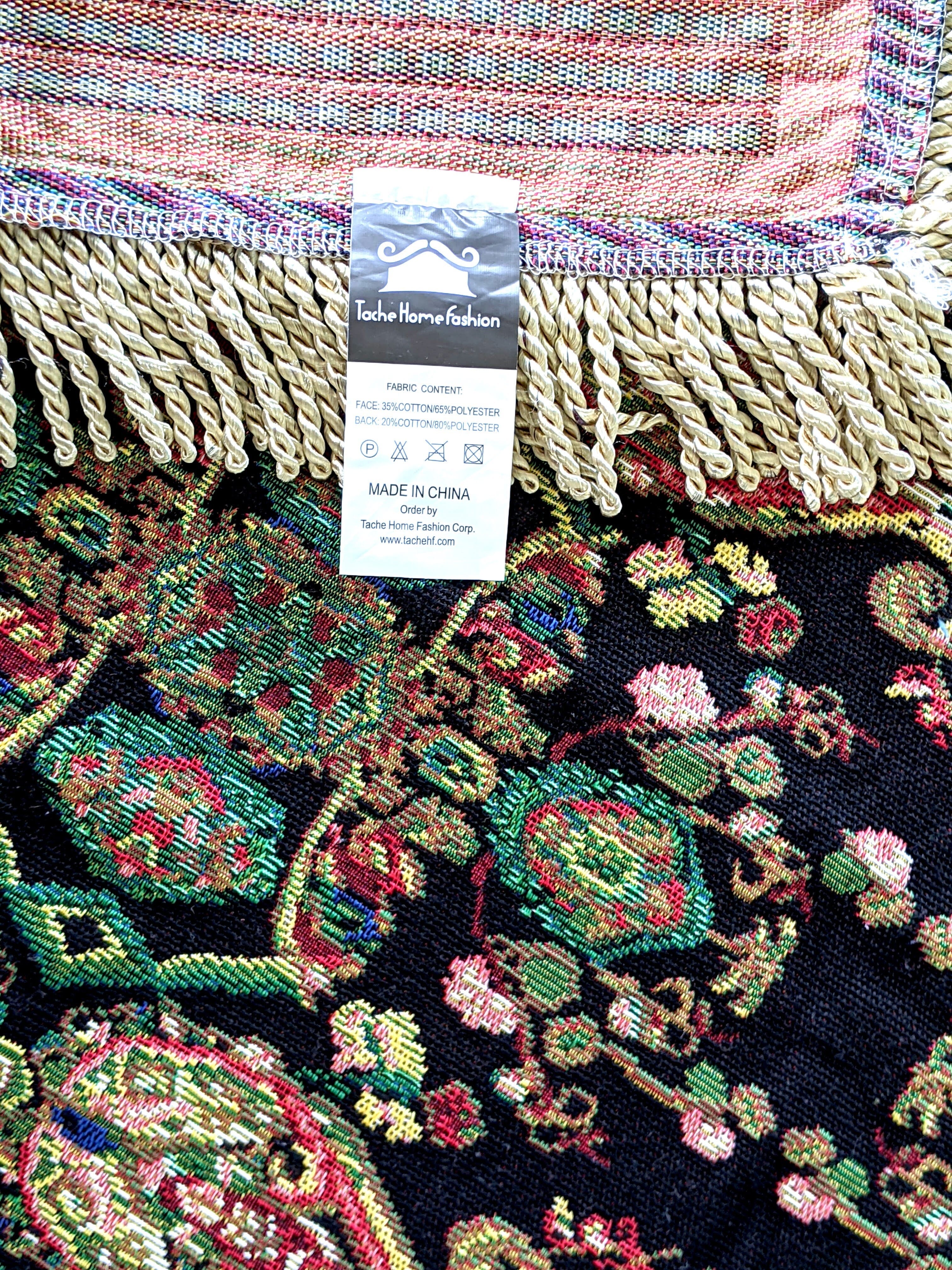 Tache Elegant Black Ornate Paisley Woven Tapestry Tablecloth (18192) - Tache Home Fashion