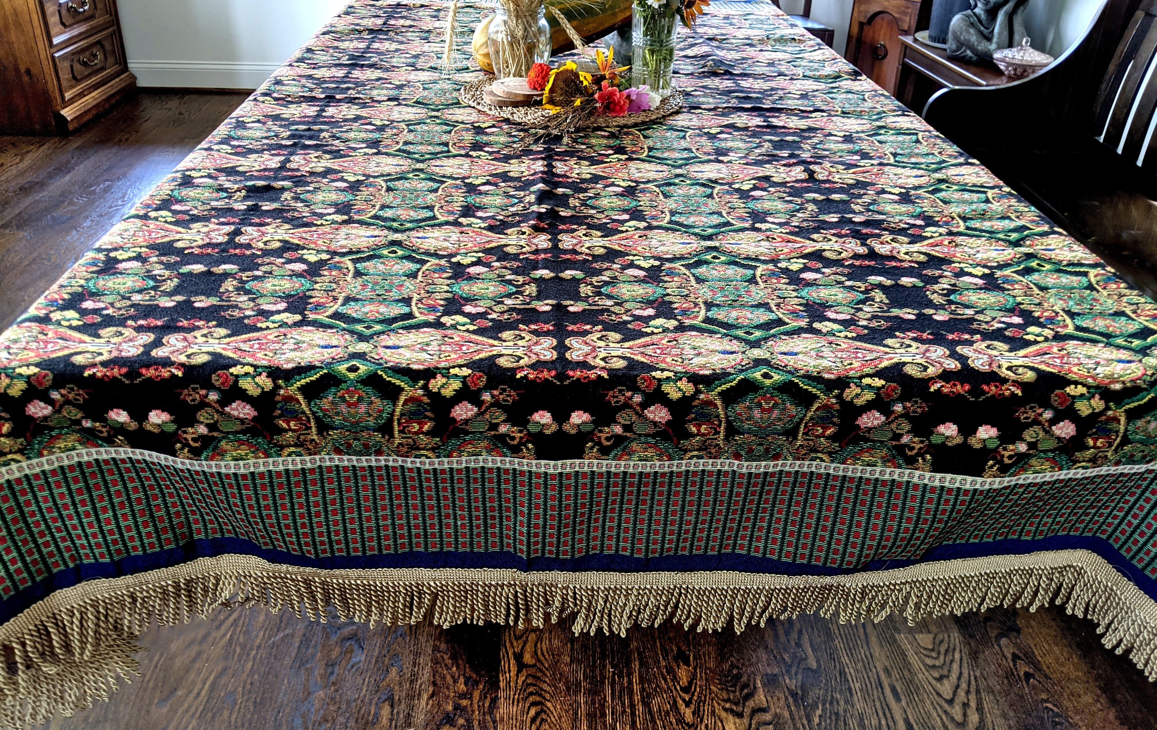 Tache Elegant Black Ornate Paisley Woven Tapestry Tablecloth (18192) - Tache Home Fashion
