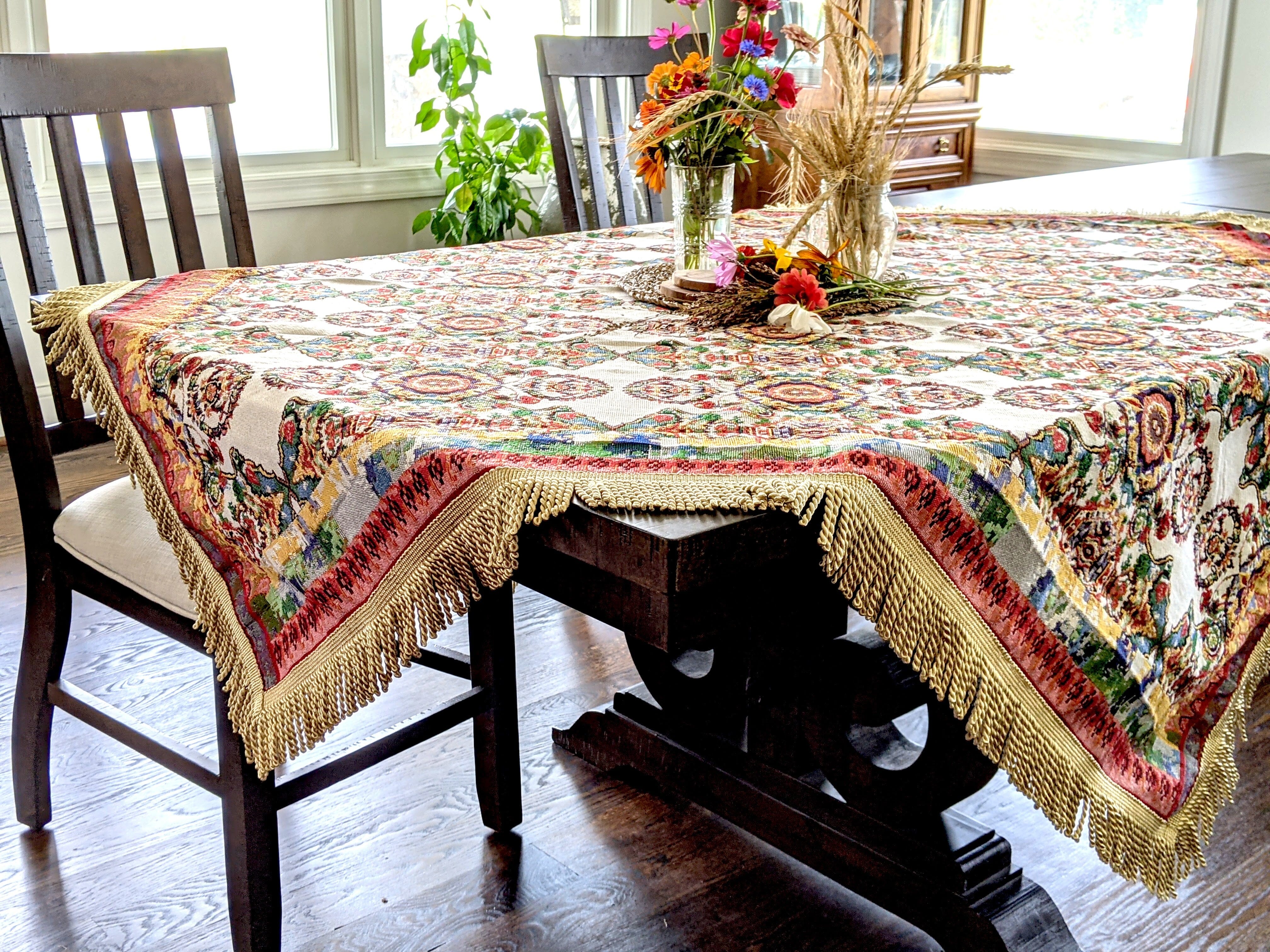 Tache Elegant Ivory Colorful Ornate Paisley Woven Tapestry Tablecloth (18193) - Tache Home Fashion