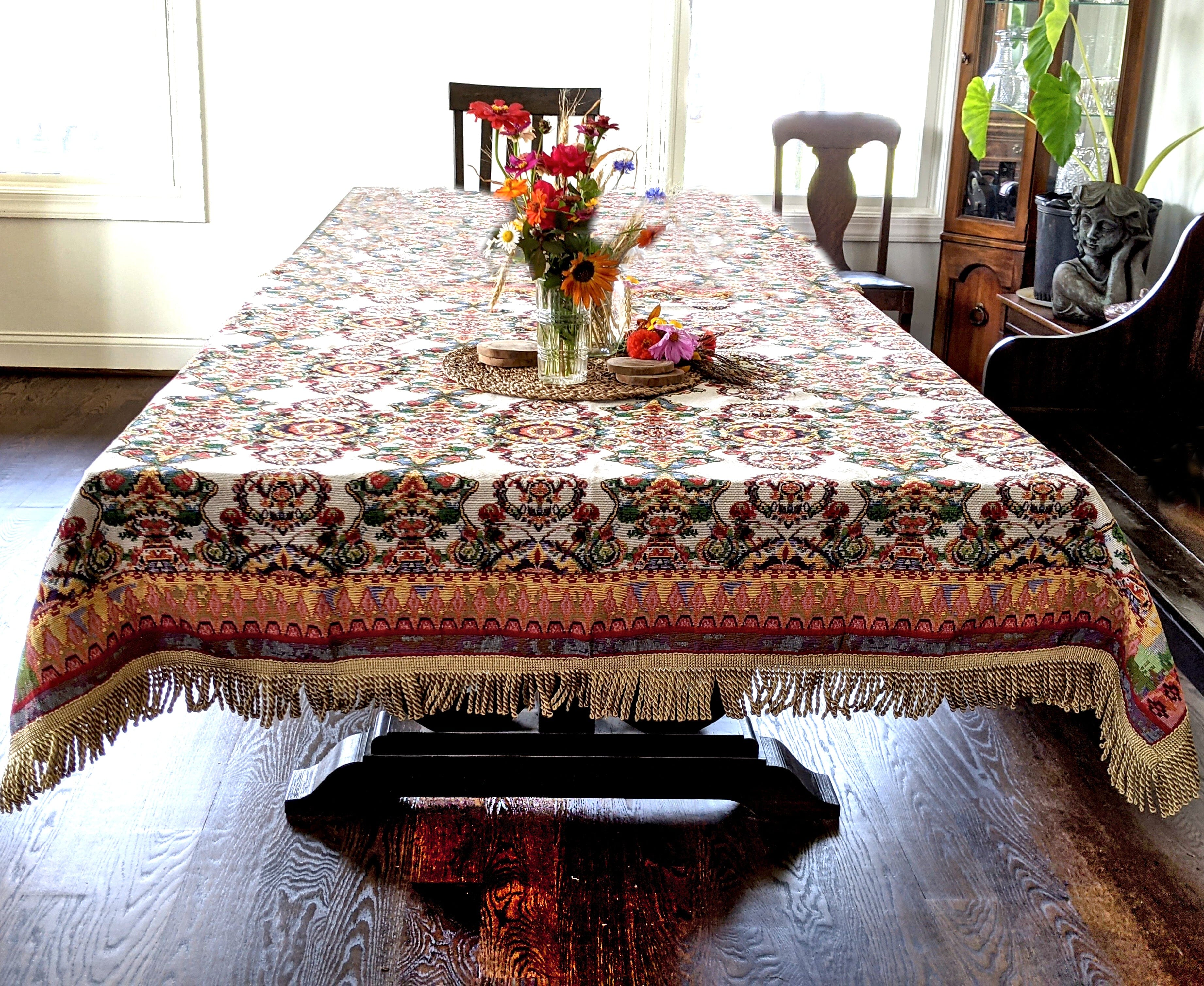 Tache Elegant Ivory Colorful Ornate Paisley Woven Tapestry Tablecloth (18193) - Tache Home Fashion