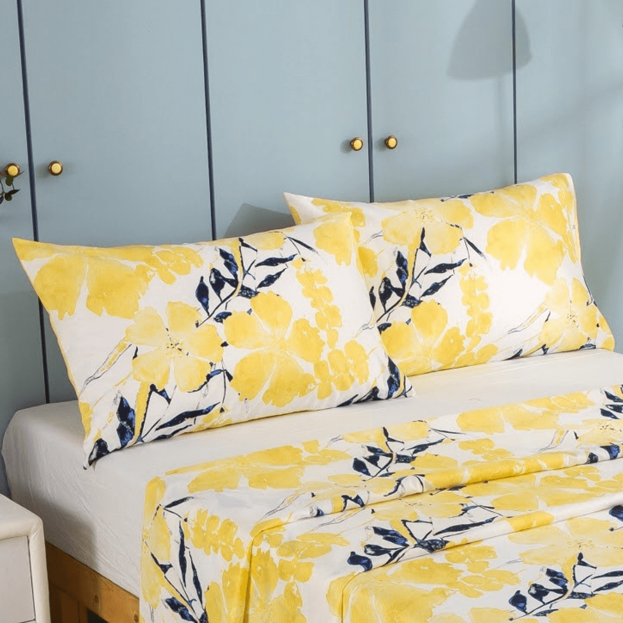 Tache Microfiber Watercolor Tropical Floral Yellow Blue Flat Bed Sheet (JHW-841) - Tache Home Fashion