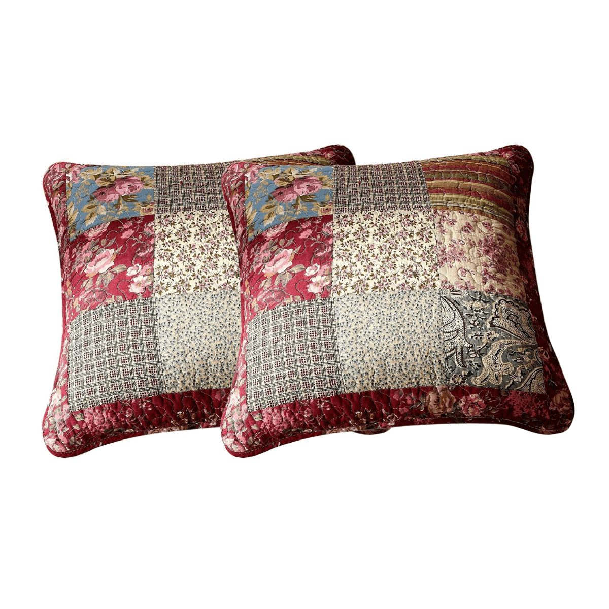 Tache Cotton Patchwork Beige Burgundy Paisley Floral Fairy Tale Tea Party Cushion Covers / Euro Sham (DXJ103443) - Tache Home Fashion