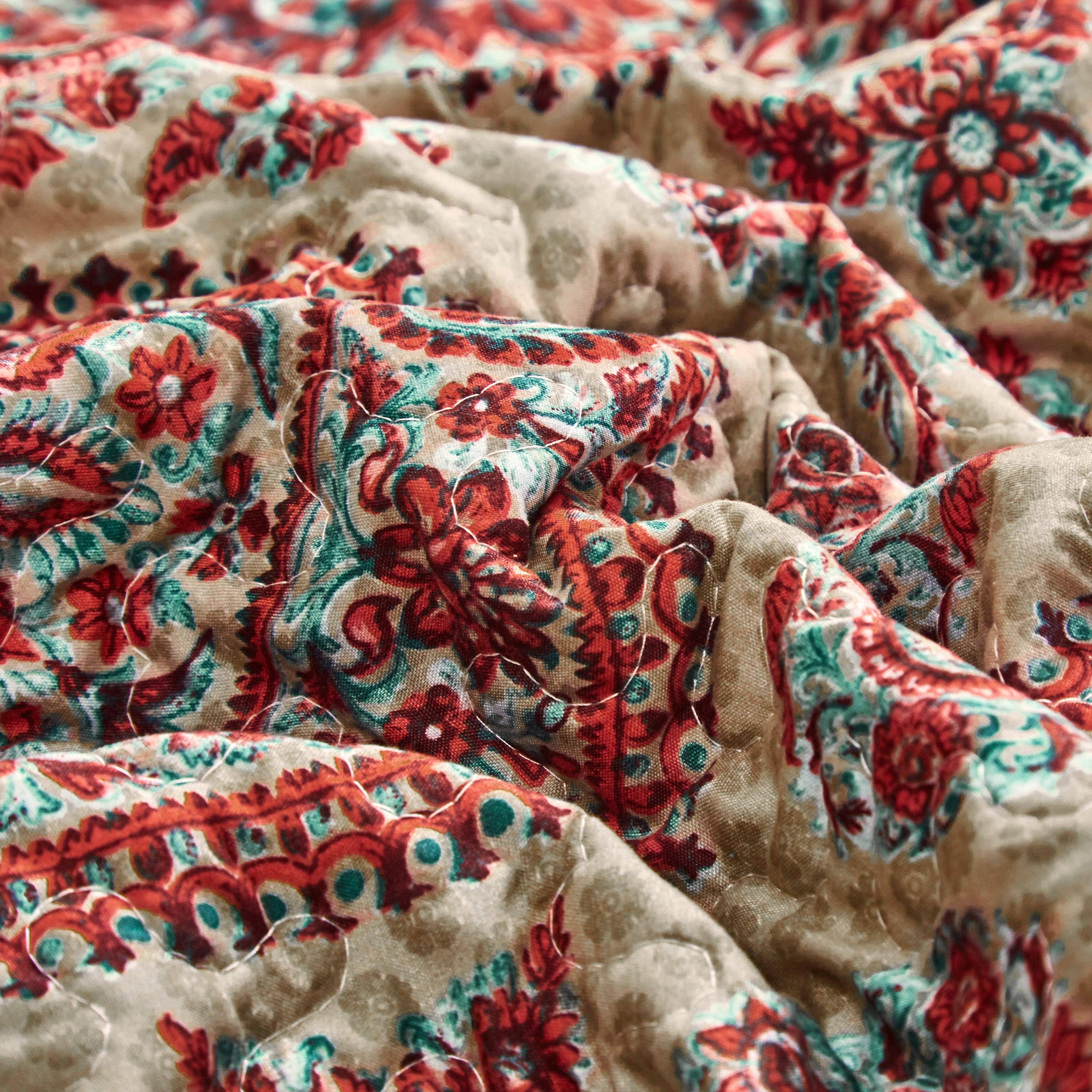 Tache Bohemian Desert Medallion Boteh Paisley Orange Blue Taupe Reversible Quilt Set (TJ3502) - Tache Home Fashion