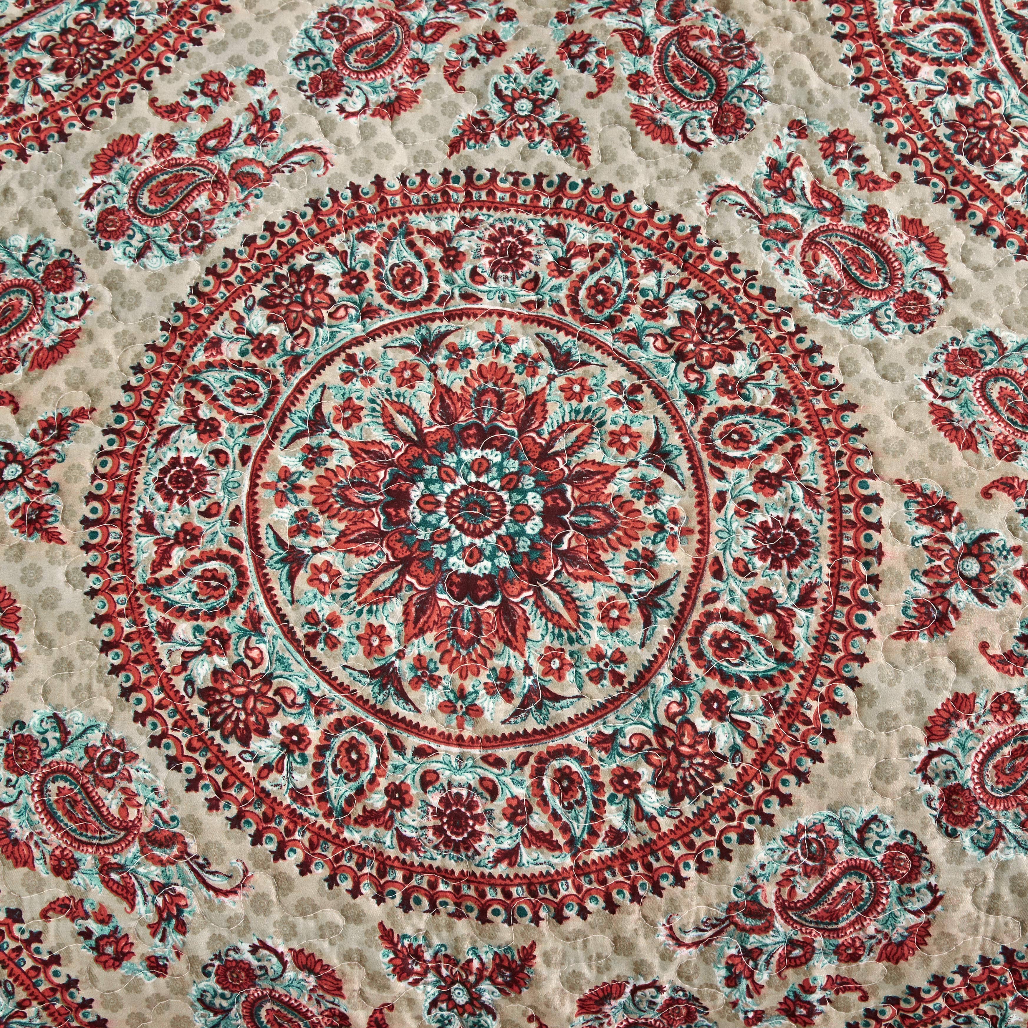 Tache Bohemian Desert Medallion Boteh Paisley Orange Blue Taupe Reversible Quilt Set (TJ3502) - Tache Home Fashion