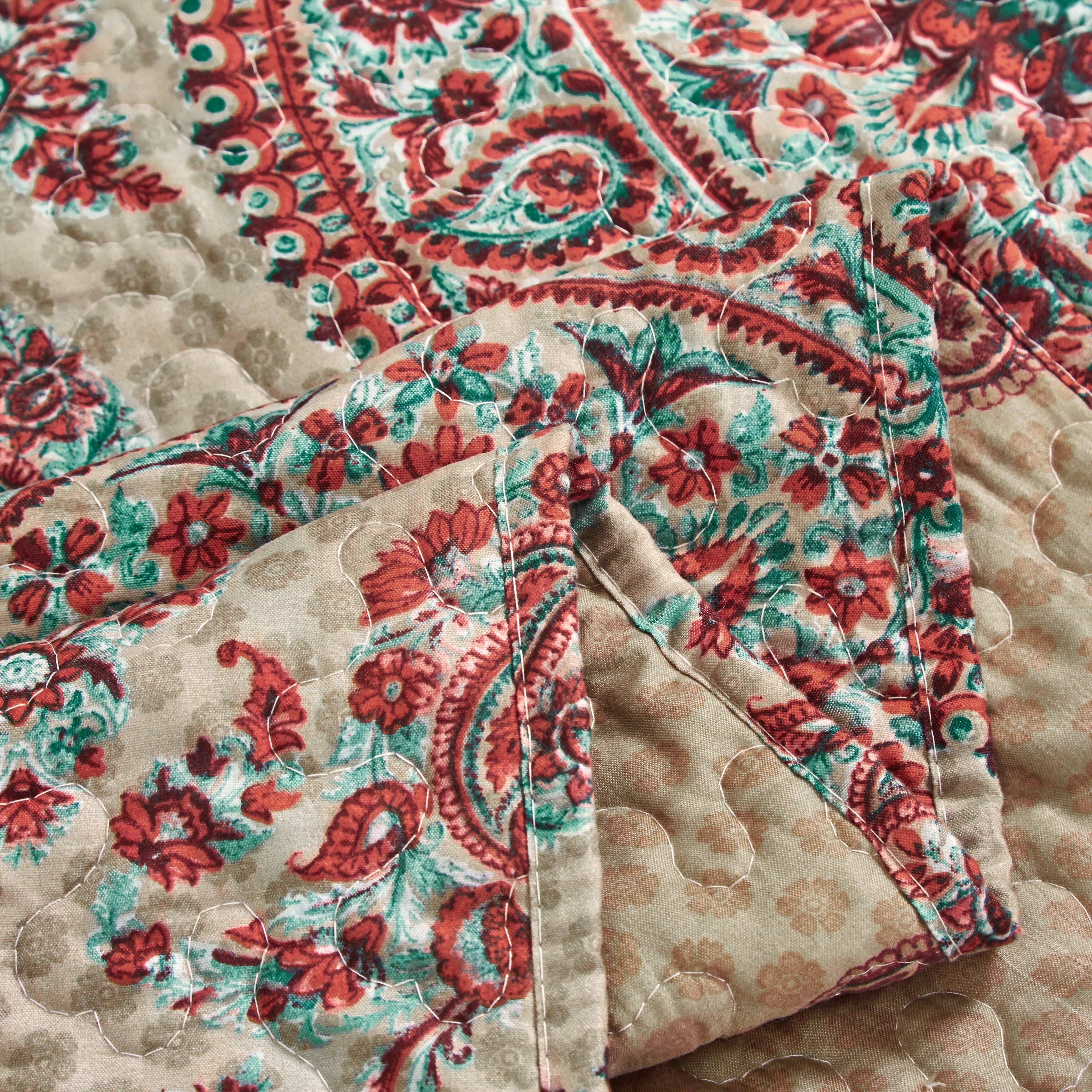 Tache Bohemian Desert Medallion Boteh Paisley Orange Blue Taupe Reversible Quilt Set (TJ3502) - Tache Home Fashion