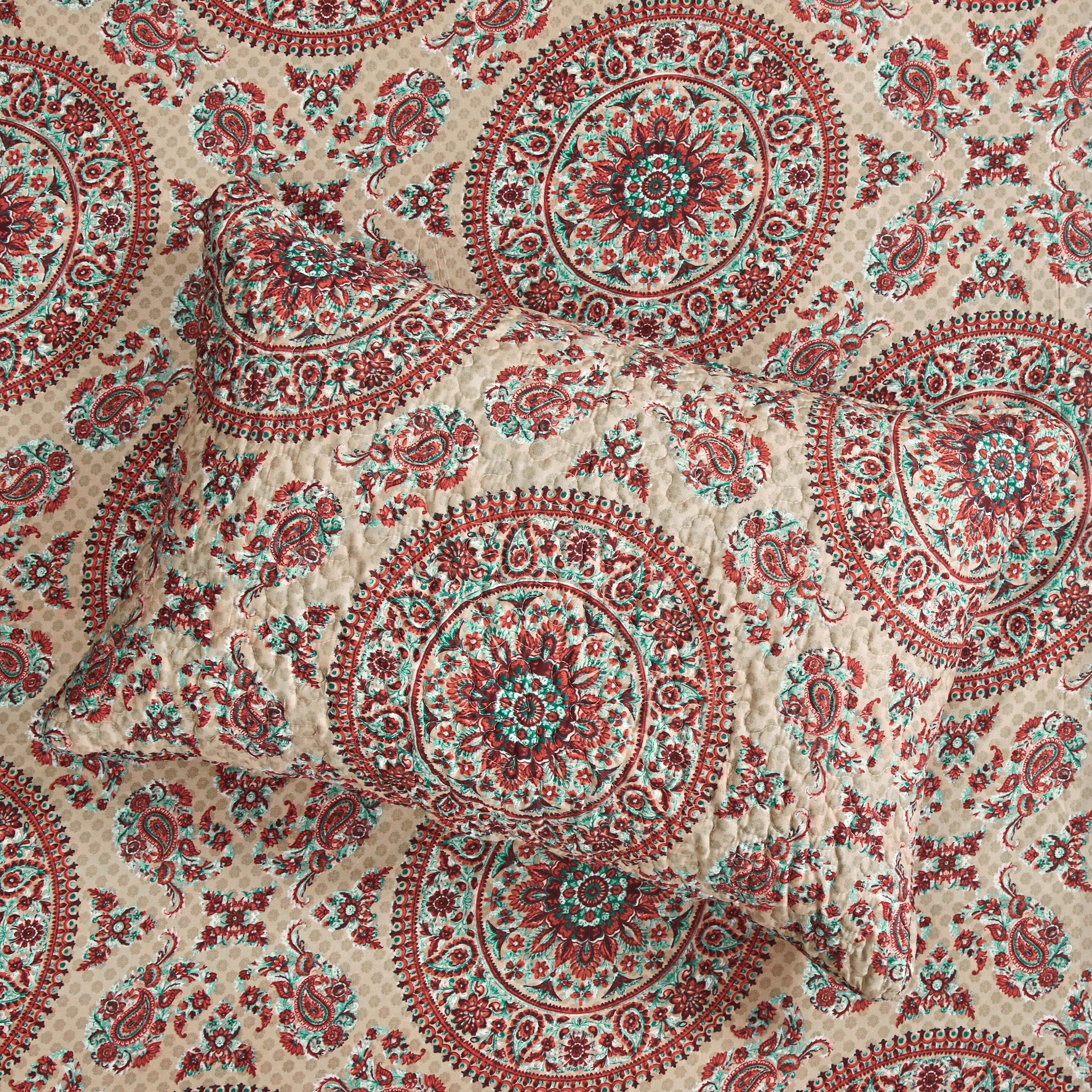 Tache Bohemian Desert Medallion Boteh Paisley Orange Blue Taupe Reversible Quilt Set (TJ3502) - Tache Home Fashion