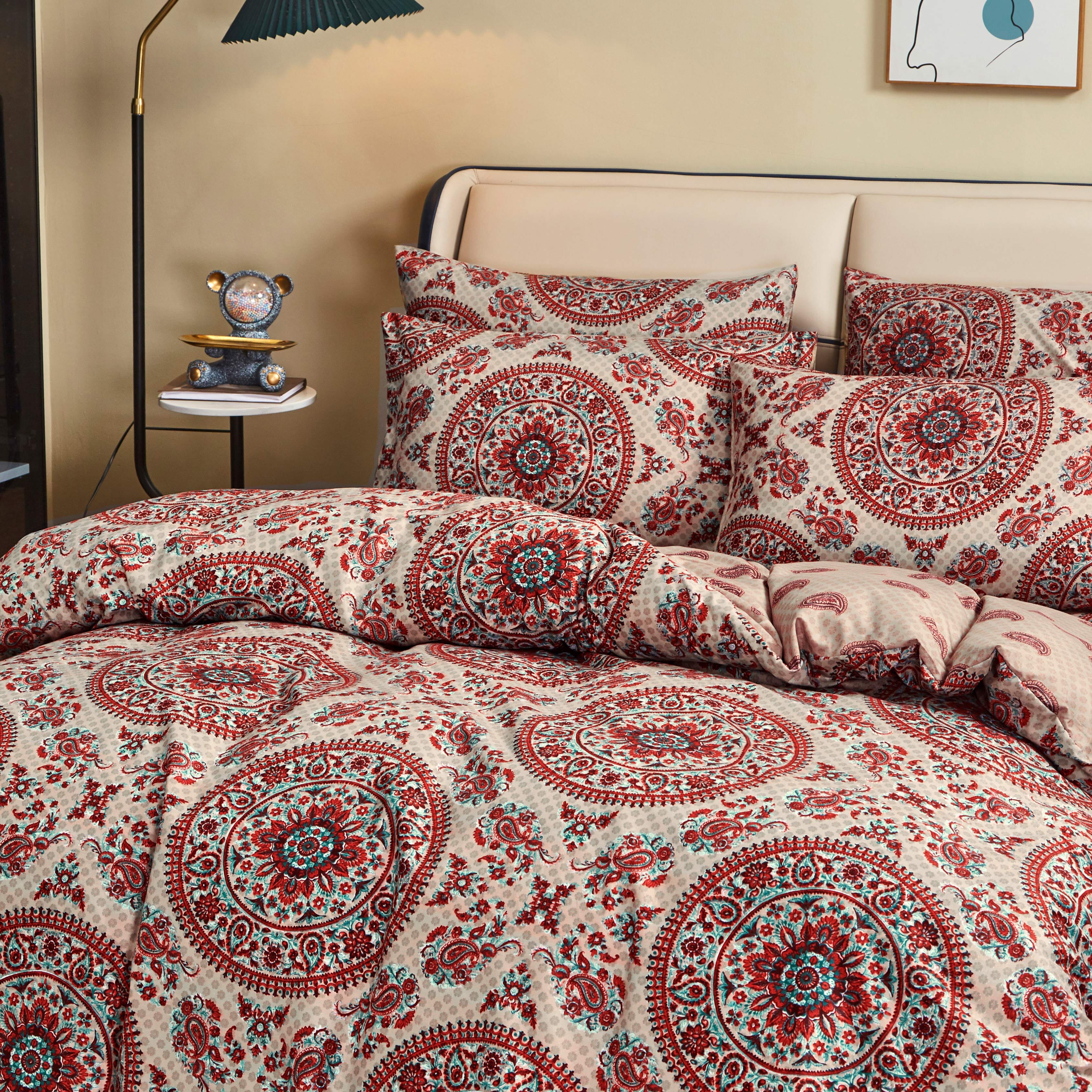 Tache Bohemian Desert Medallion Boteh Paisley Orange Blue Taupe Reversible Duvet Cover (TJ3502) - Tache Home Fashion