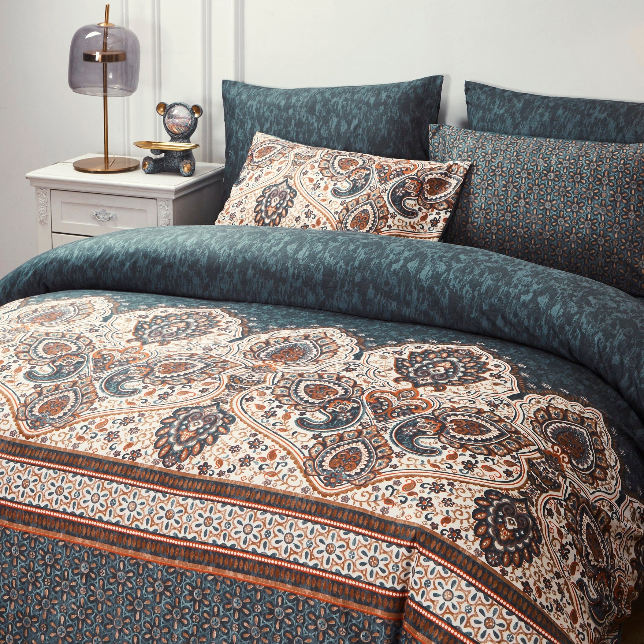 Tache Rustic Paisley Mandala Palace Floral Watercolor Dark Teal Duvet Cover (KF174) - Tache Home Fashion