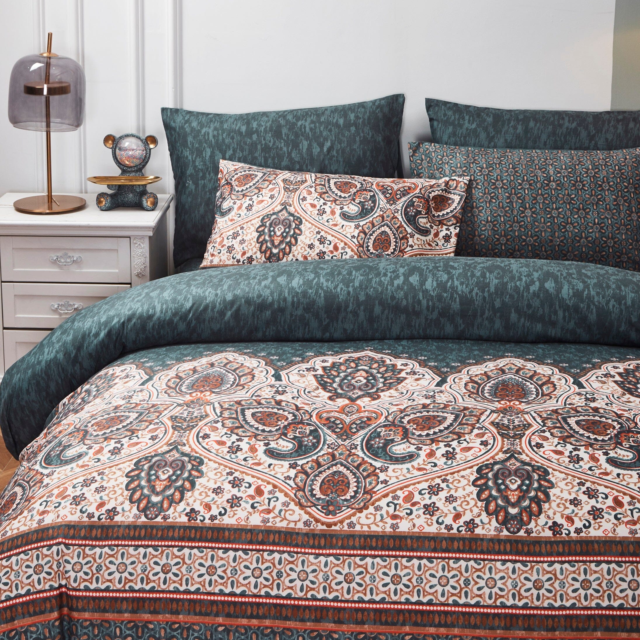 Tache Rustic Paisley Mandala Palace Floral Watercolor Dark Teal Duvet Cover (KF174) - Tache Home Fashion