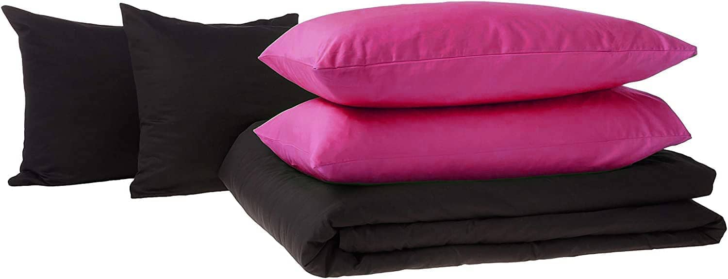 Tache Cotton Hot Pink Black Reversible Comforter Set With Zipper Cover