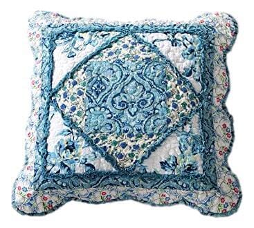Tache Cotton Patchwork White Blue Floral Scalloped Petal Dance Cushion Covers / Euro Sham (JHW-646) - Tache Home Fashion