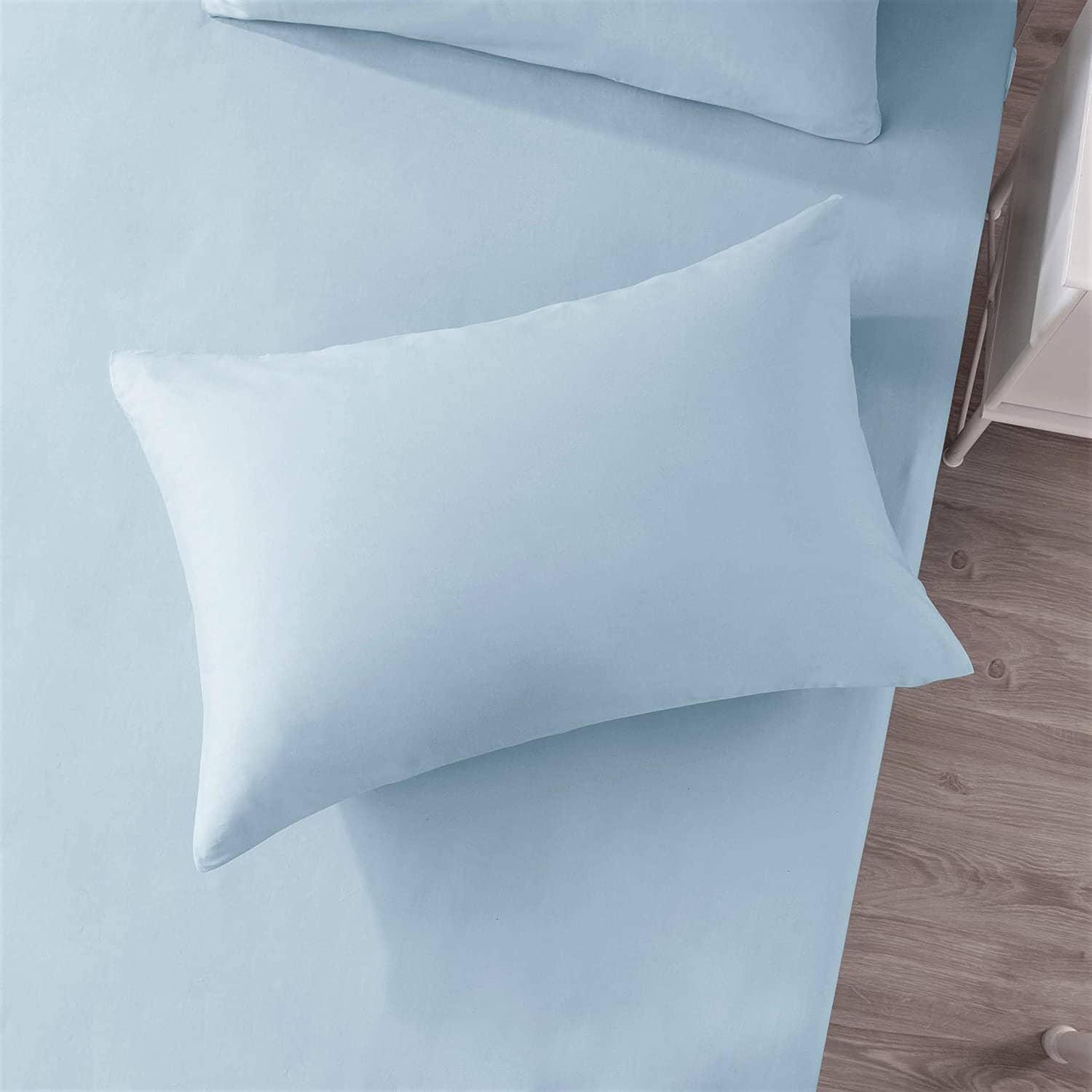 High quality Light sky Blue Cotton Fitted Sheet and Pillowcase Set for ultimate comfort. 100% premium cotton construction, available in twin, full, queen, king, and California king sizes