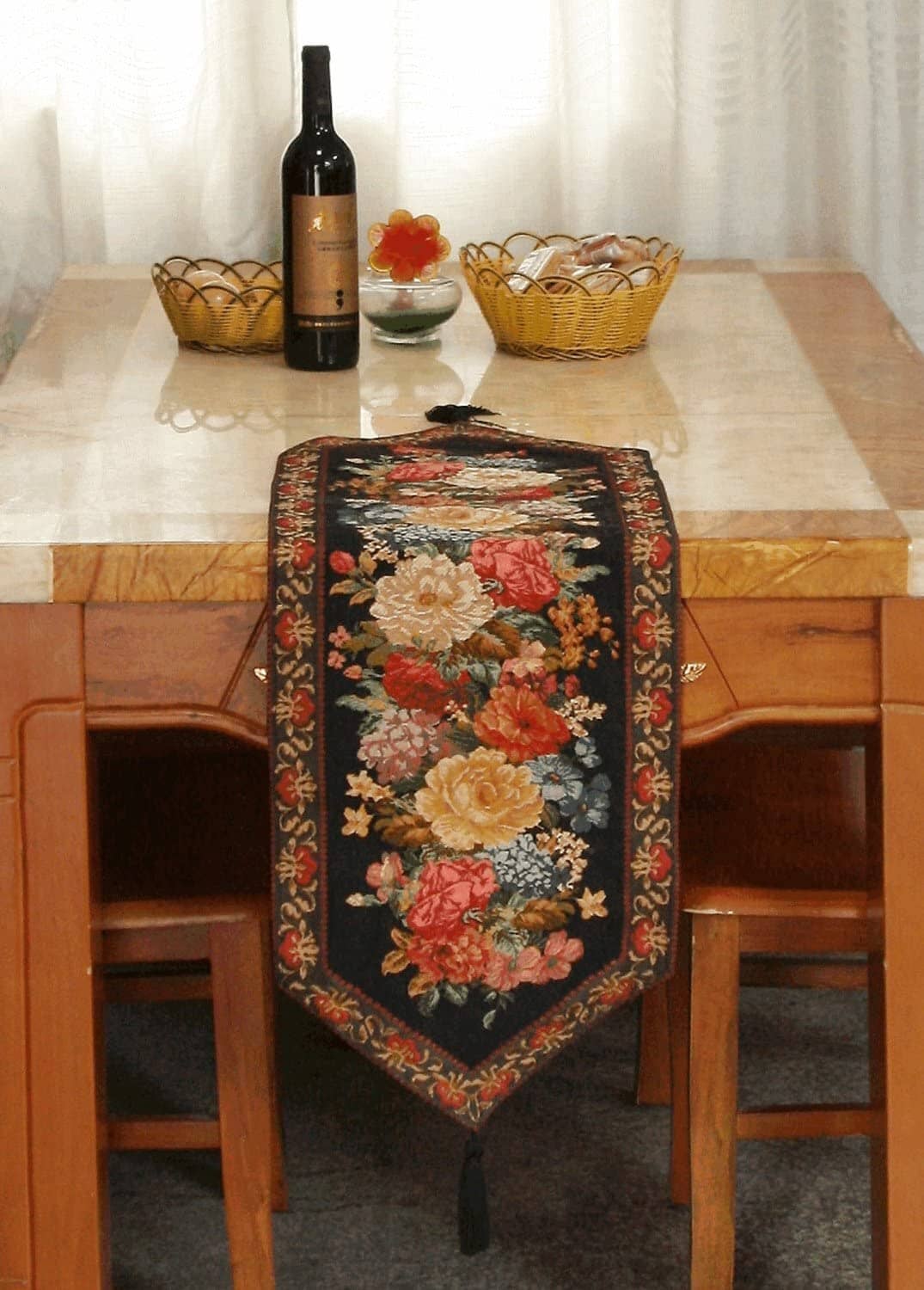Tache Country Rustic Floral Midnight Awakening Table Runner (3089BL) - Tache Home Fashion