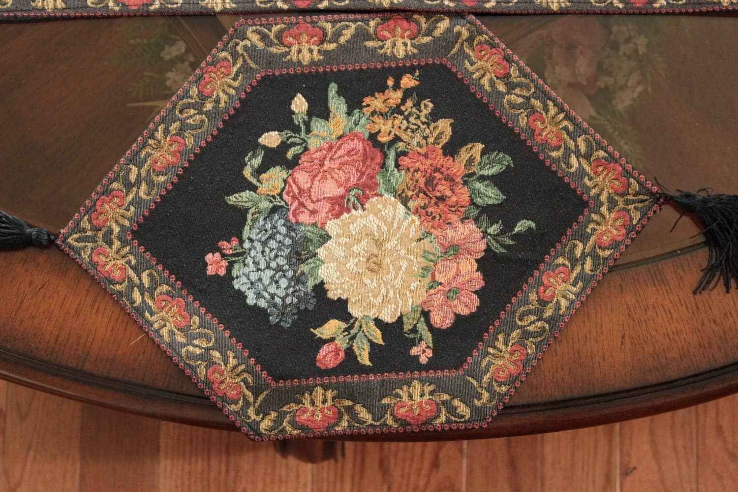 Tache Country Rustic Floral Midnight Awakening Table Runner (3089BL) - Tache Home Fashion