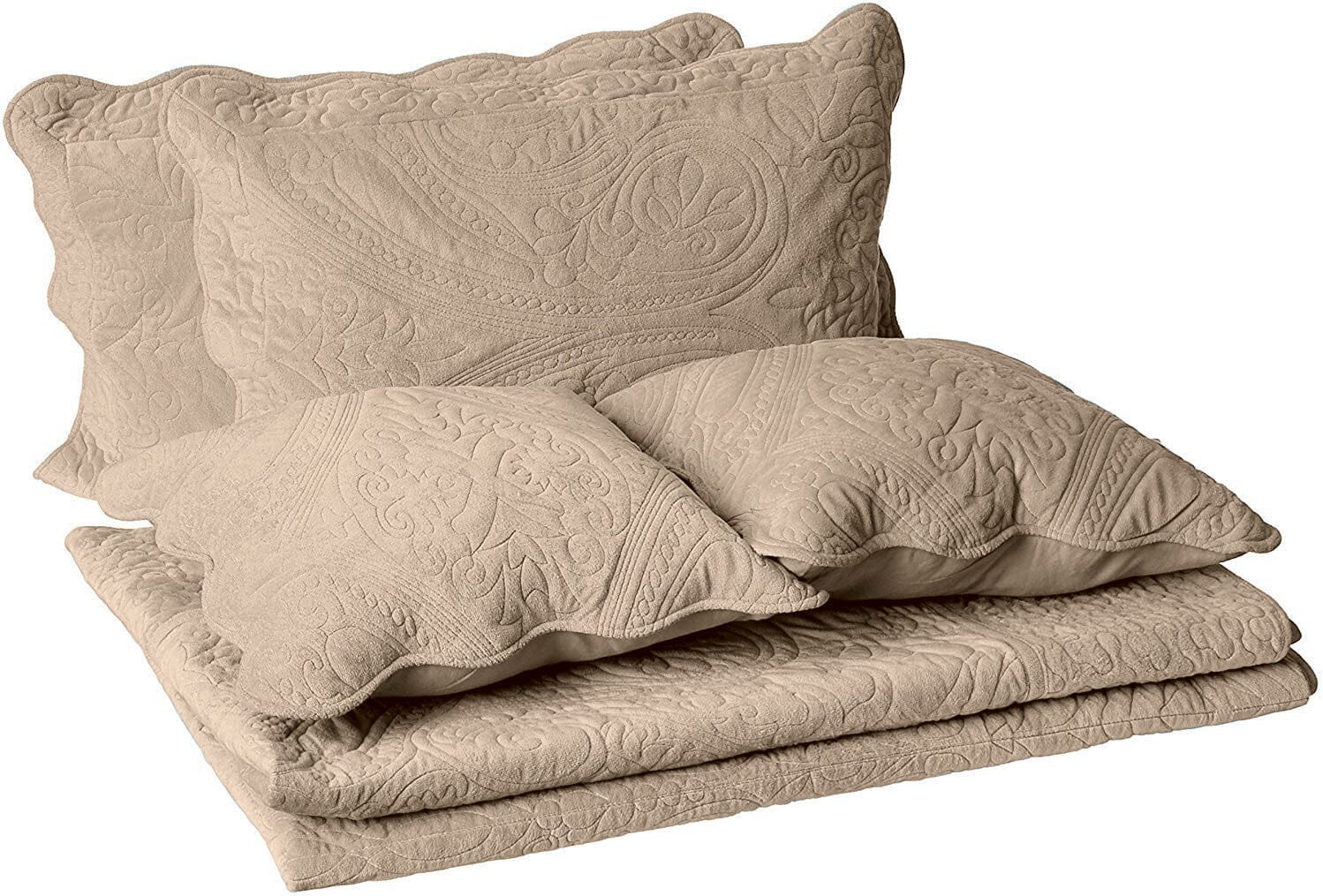 Tache Super Soft Tan Scalloped Magic Carpet Quilted Fleece Bedspread Set (DXJ109042-1) - Tache Home Fashion