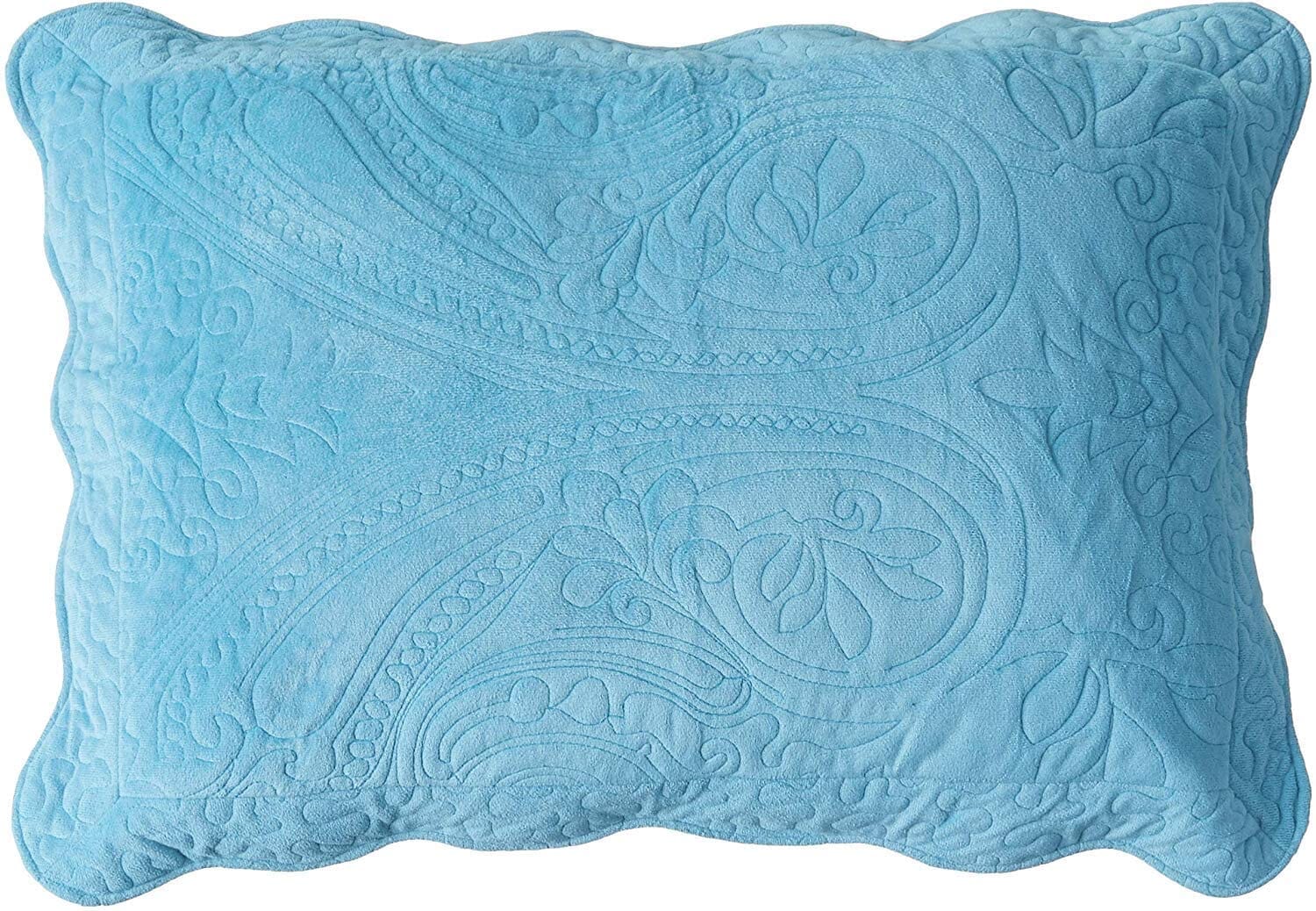 Tache Super Soft Blue Scalloped Magic Carpet Quilted Fleece Bedspread Set (DXJ109042-2) - Tache Home Fashion