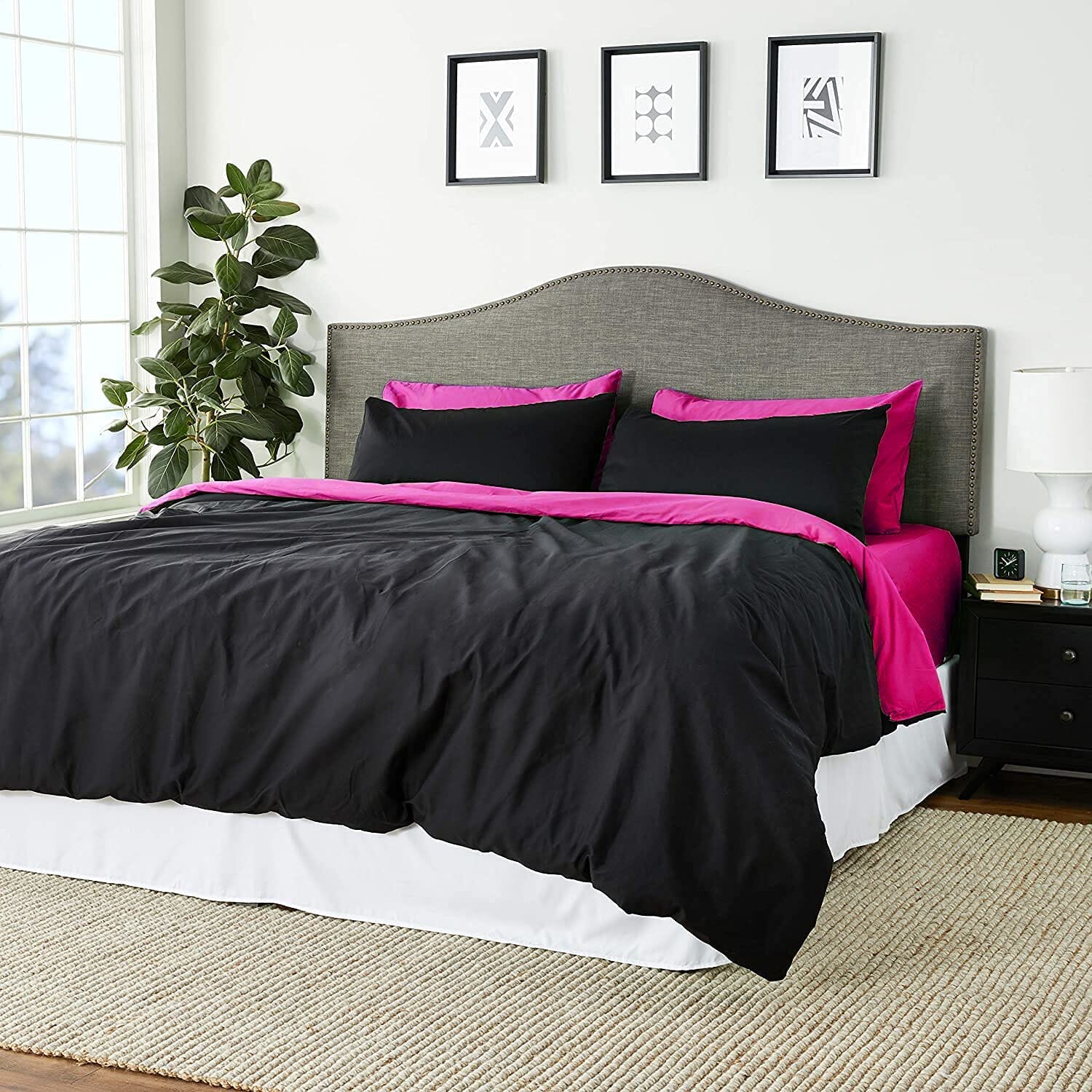 Tache Cotton Hot Pink Black Reversible Comforter Set With Zipper Closed Removeable Cover Girls Girly