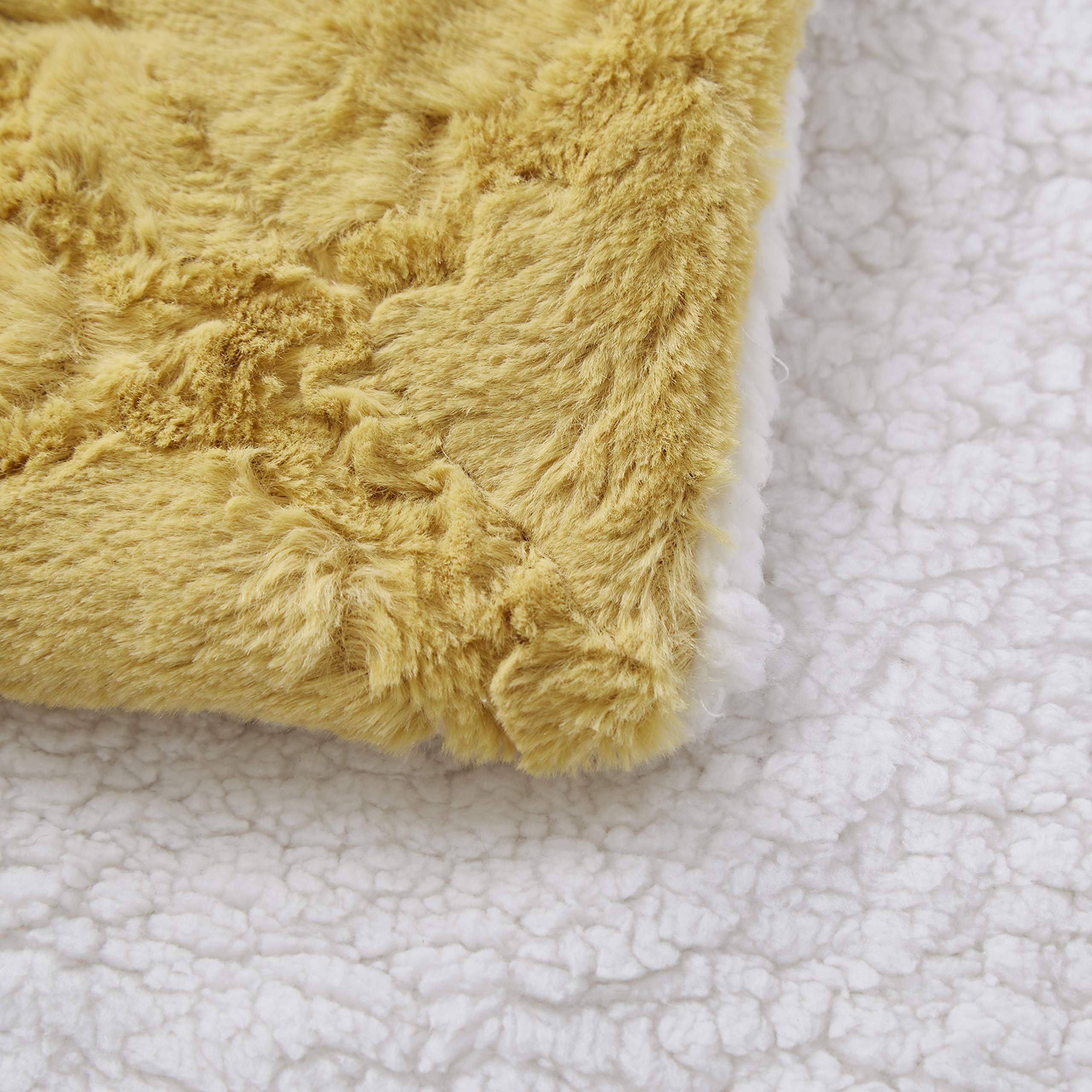 Tache Faux Fur Mustard Yellow Moroccan Lattice Pattern Throw Blanket (3397) - Tache Home Fashion