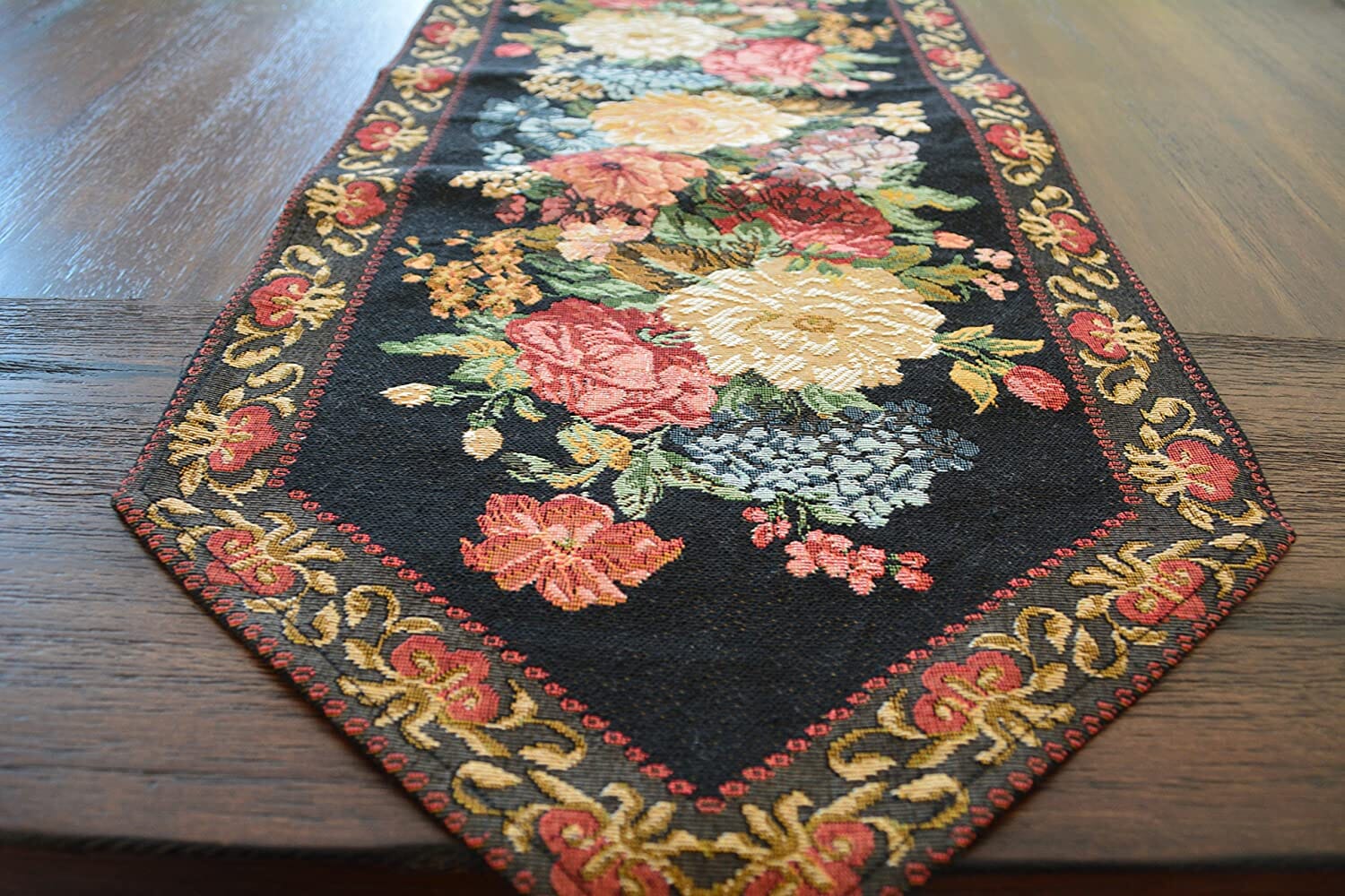 Tache Country Rustic Floral Midnight Awakening Table Runner (3089BL) - Tache Home Fashion