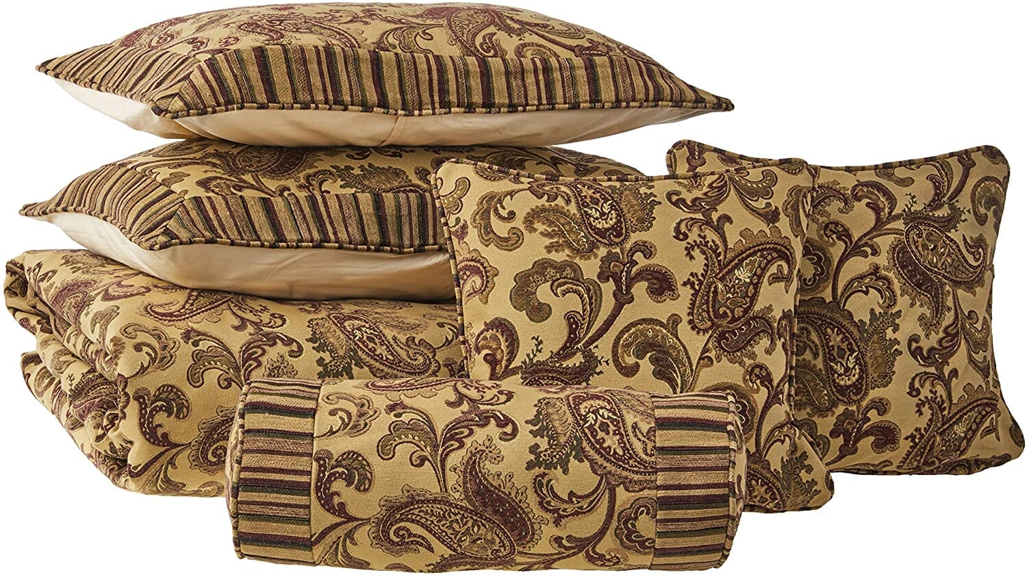 Tache Chenille Elegant Paisley Striped Brown Burgundy Exotic Blooms Comforter Set With Zipper Cover (BM14224) - Tache Home Fashion