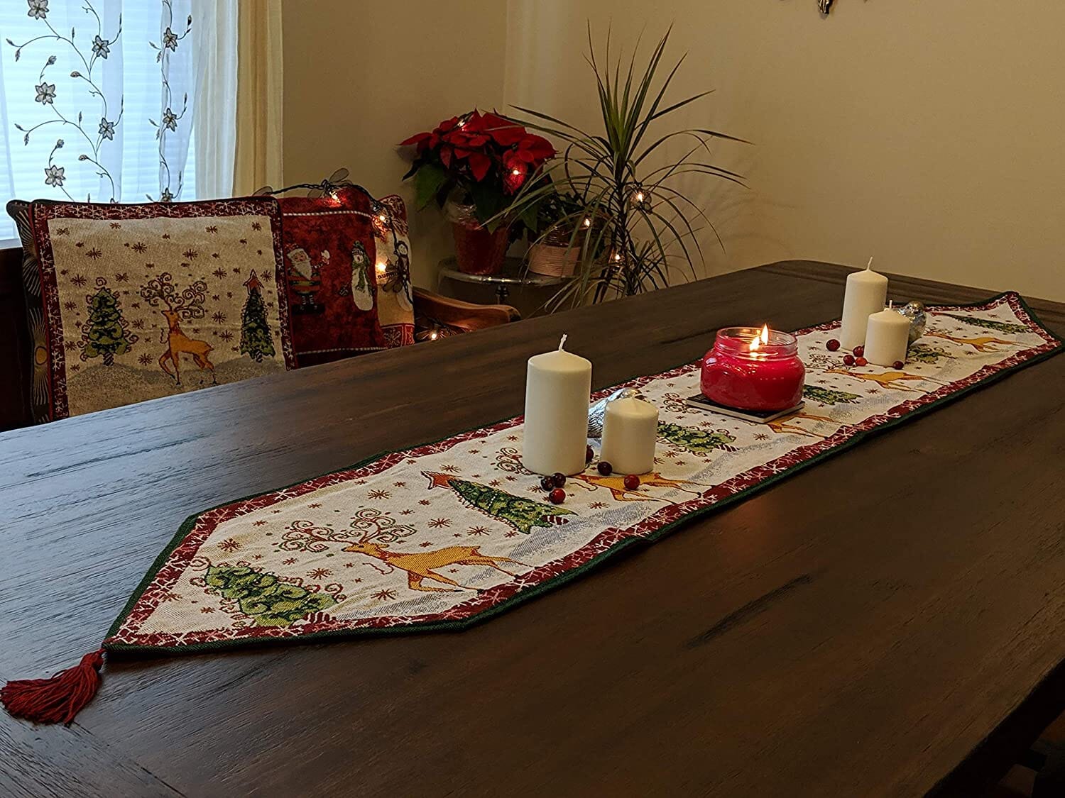 Tache Winter Forest Reindeer Vintage Holiday Woven Tapestry Table Runners (9192TR) - Tache Home Fashion