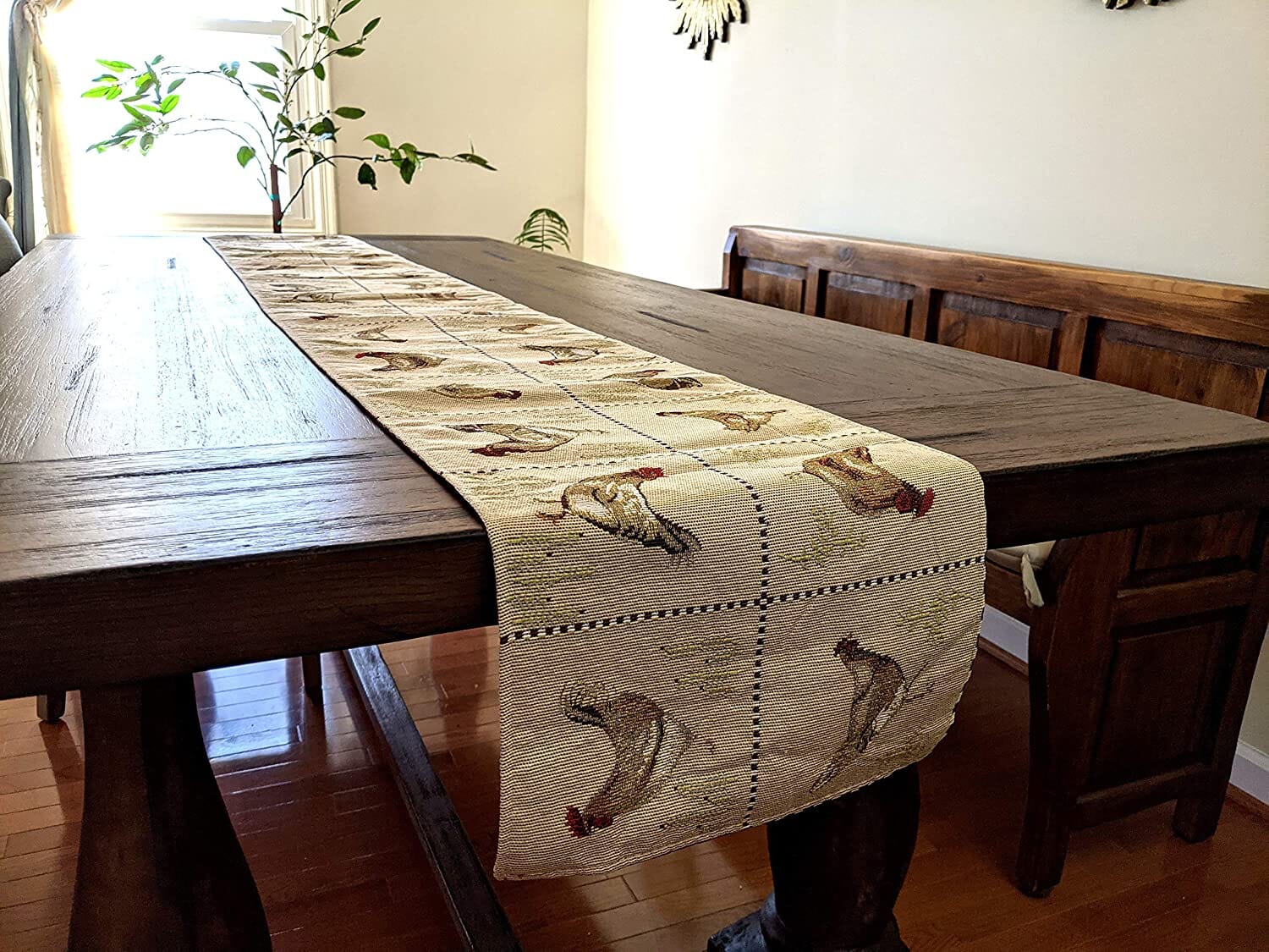 Tache Country Farmhouse Rooster Hens Woven Tapestry Table Runners (13139TR) - Tache Home Fashion