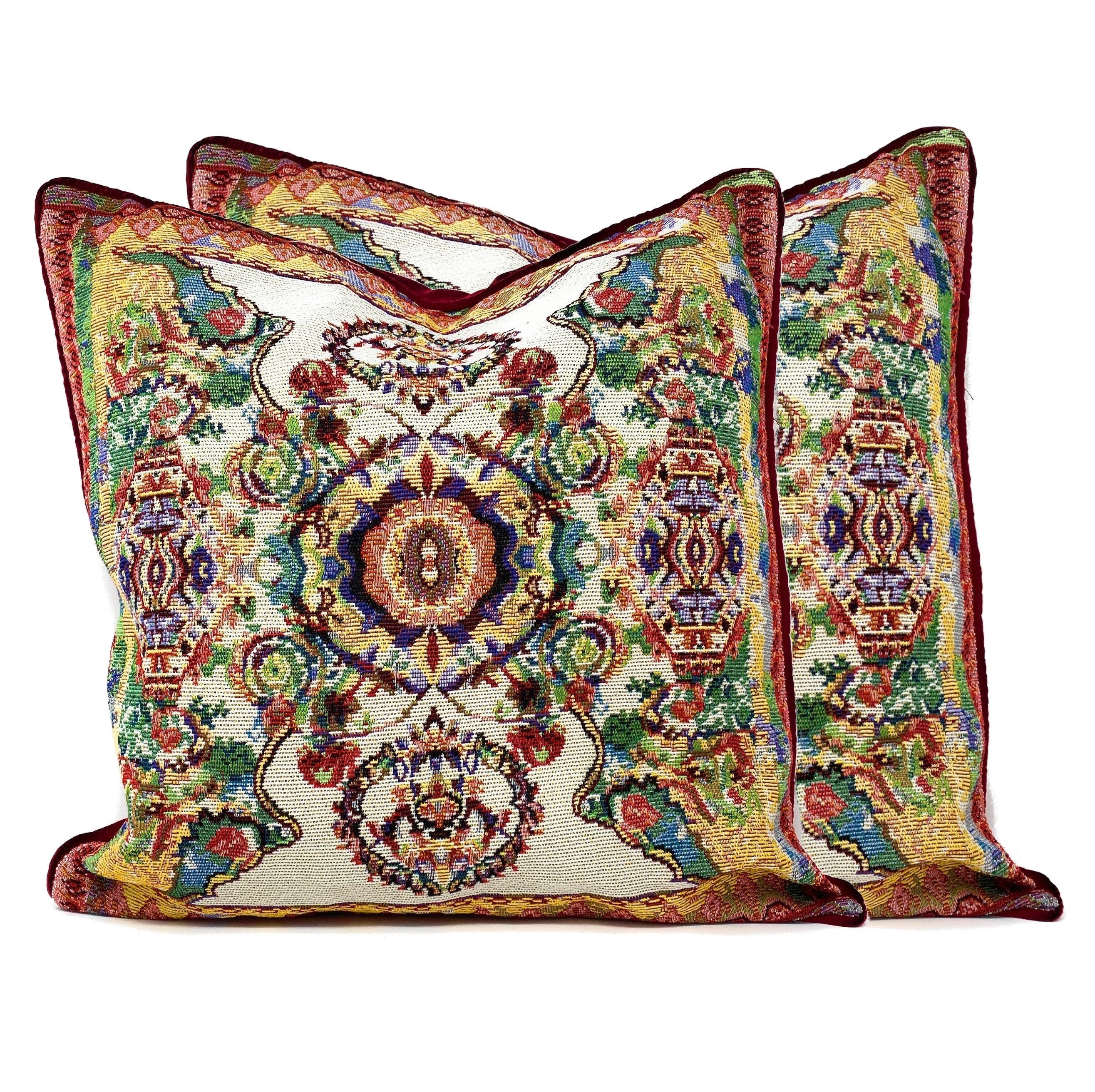 Tache Elegant Ivory Colorful Ornate Paisley Woven Tapestry Throw Pillow Cover (18193) - Tache Home Fashion