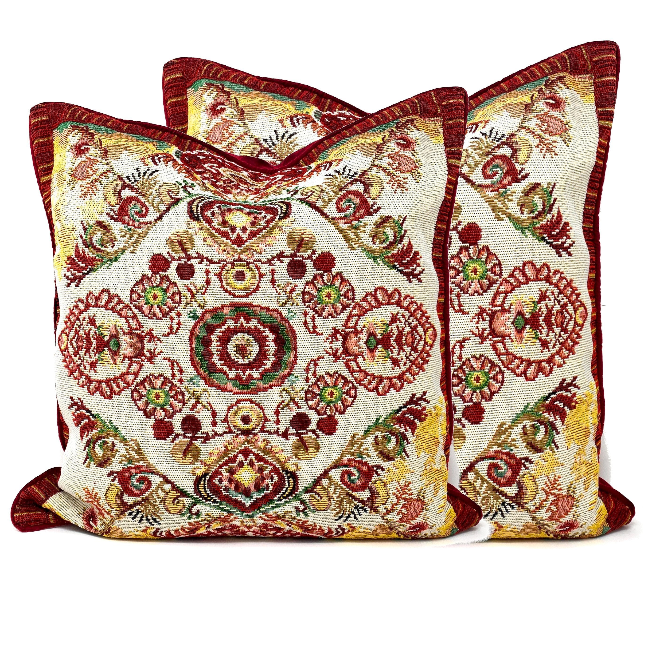 Tache Elegant Burgundy Ornate Paisley Woven Tapestry Throw Pillow Cover (18194) - Tache Home Fashion
