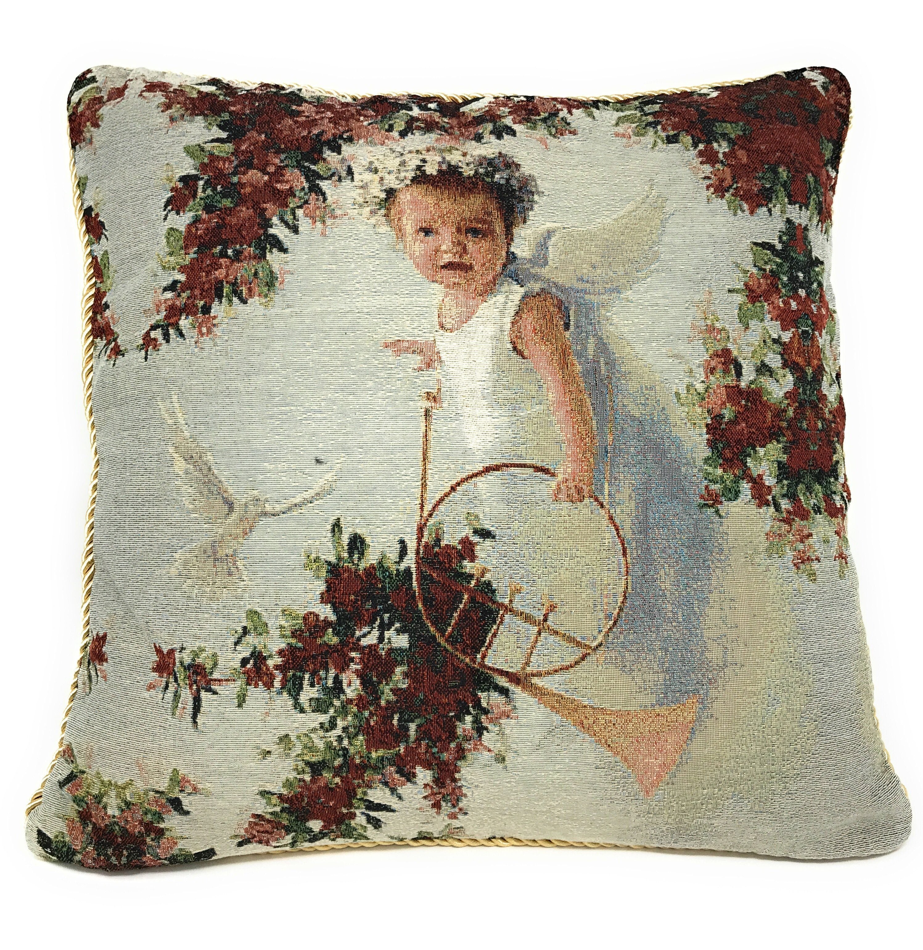 Tache Cupid's Horn Antique Rose Bird Dove Woven Tapestry Throw Pillow Cover (16375) - Tache Home Fashion