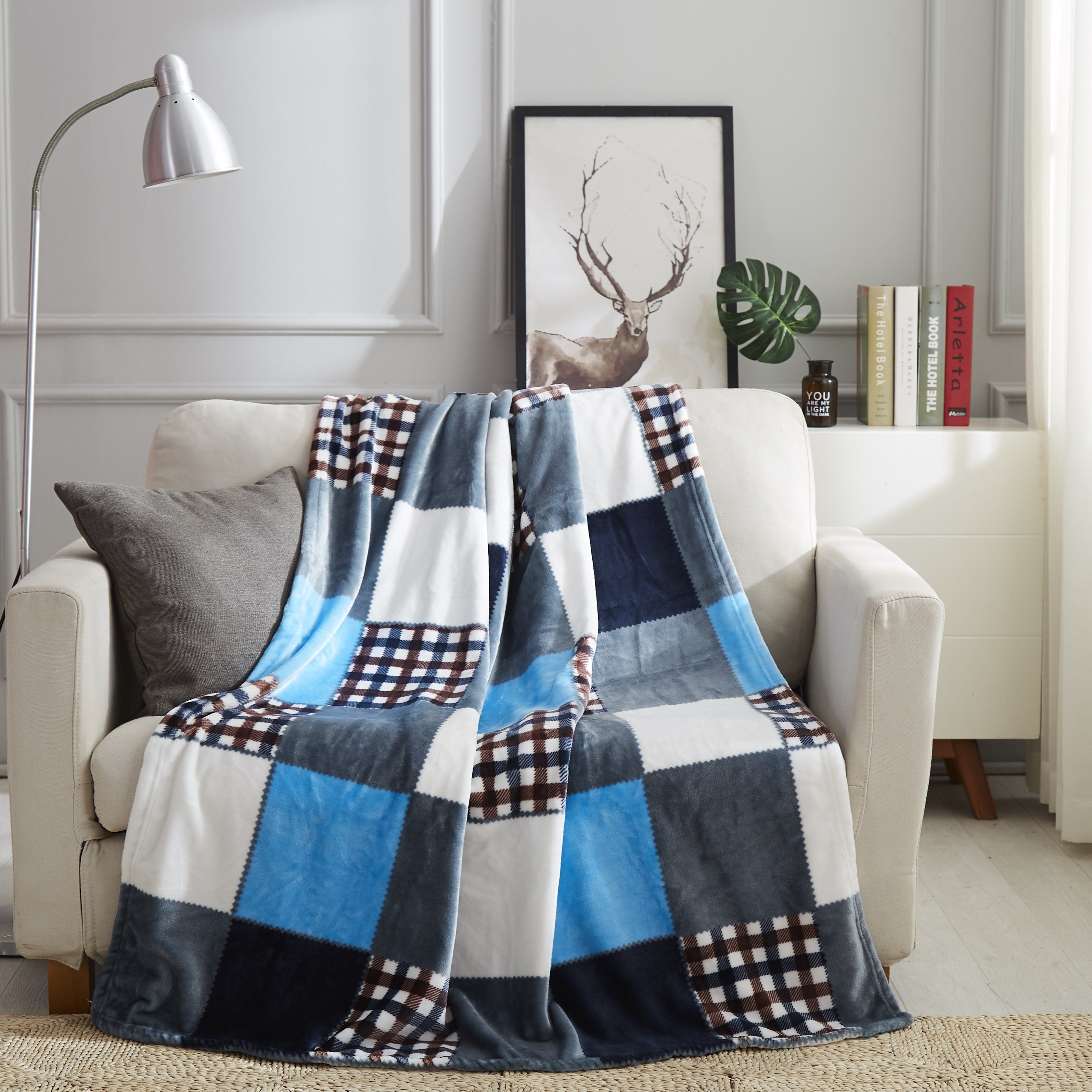 Tache Blue Lake Farmhouse Super Soft Plaid Patchwork Throw Blanket (4024) - Tache Home Fashion