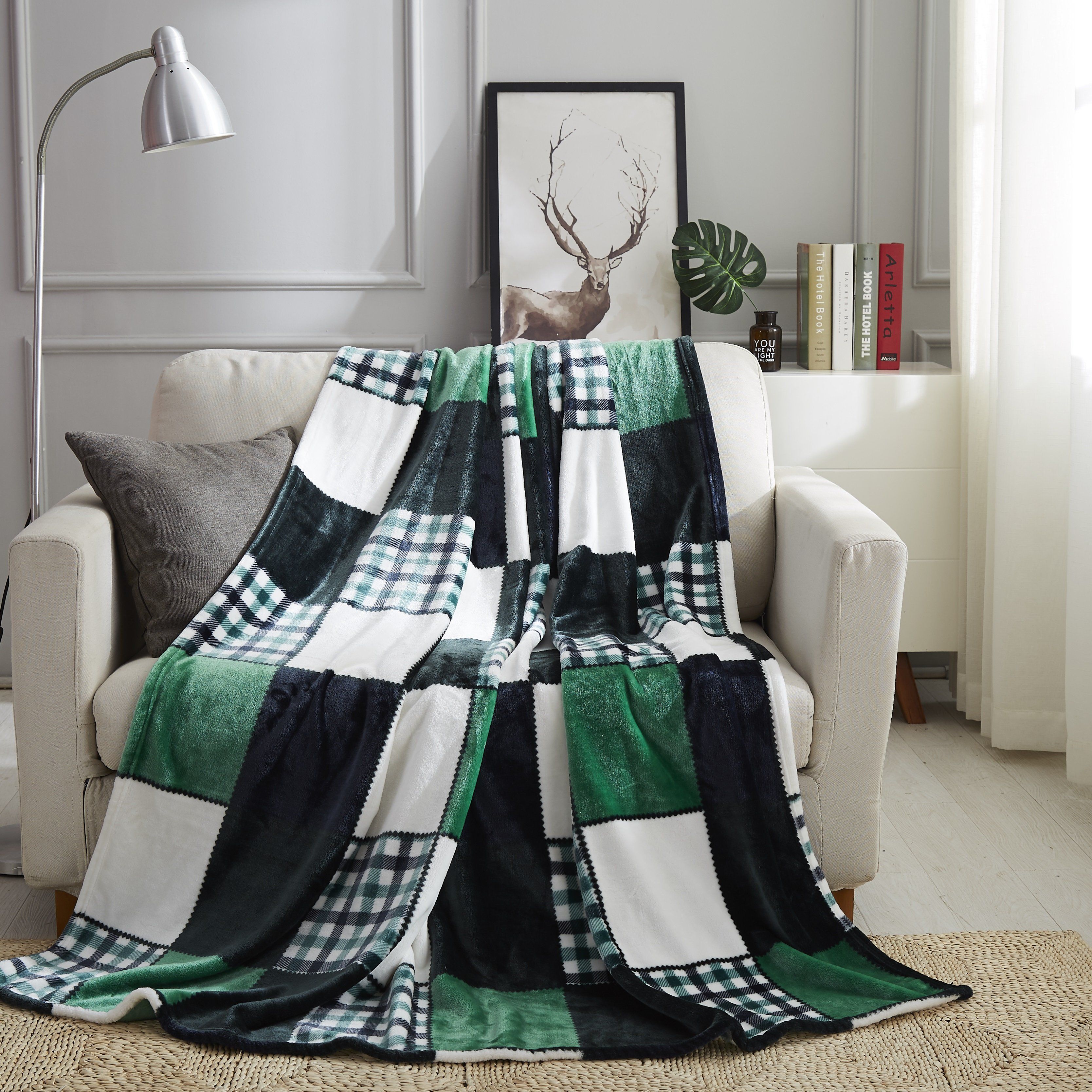 Tache Forest Green Plaid Flannel Throw Blanket (4023) - Tache Home Fashion