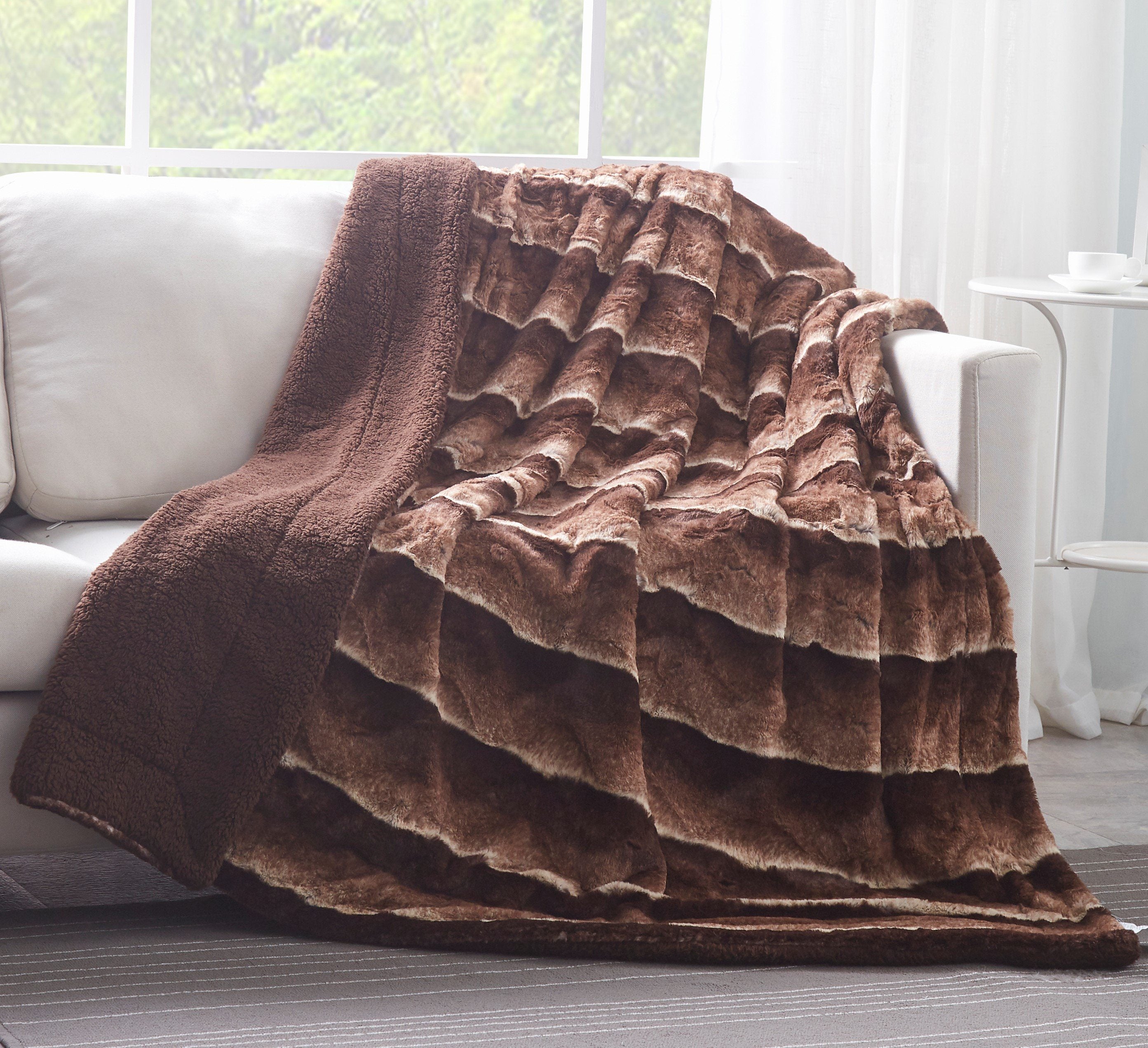 Tache Golden Brown Faux Fur Sherpa Throw Blanket (DY01) - Tache Home Fashion