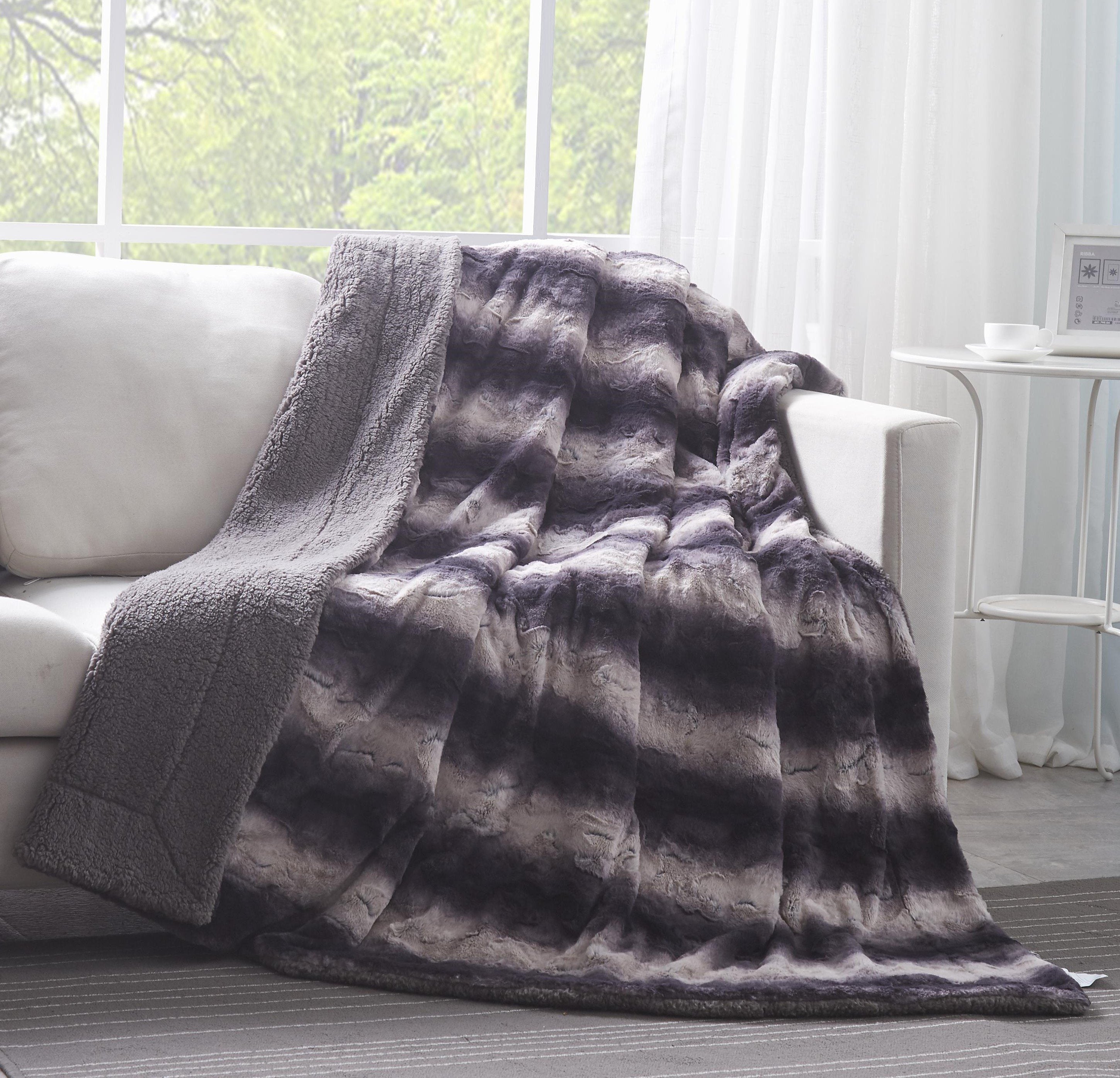 Tache Luxury Black Striped Faux Fur Throw Blanket (DY06) - Tache Home Fashion