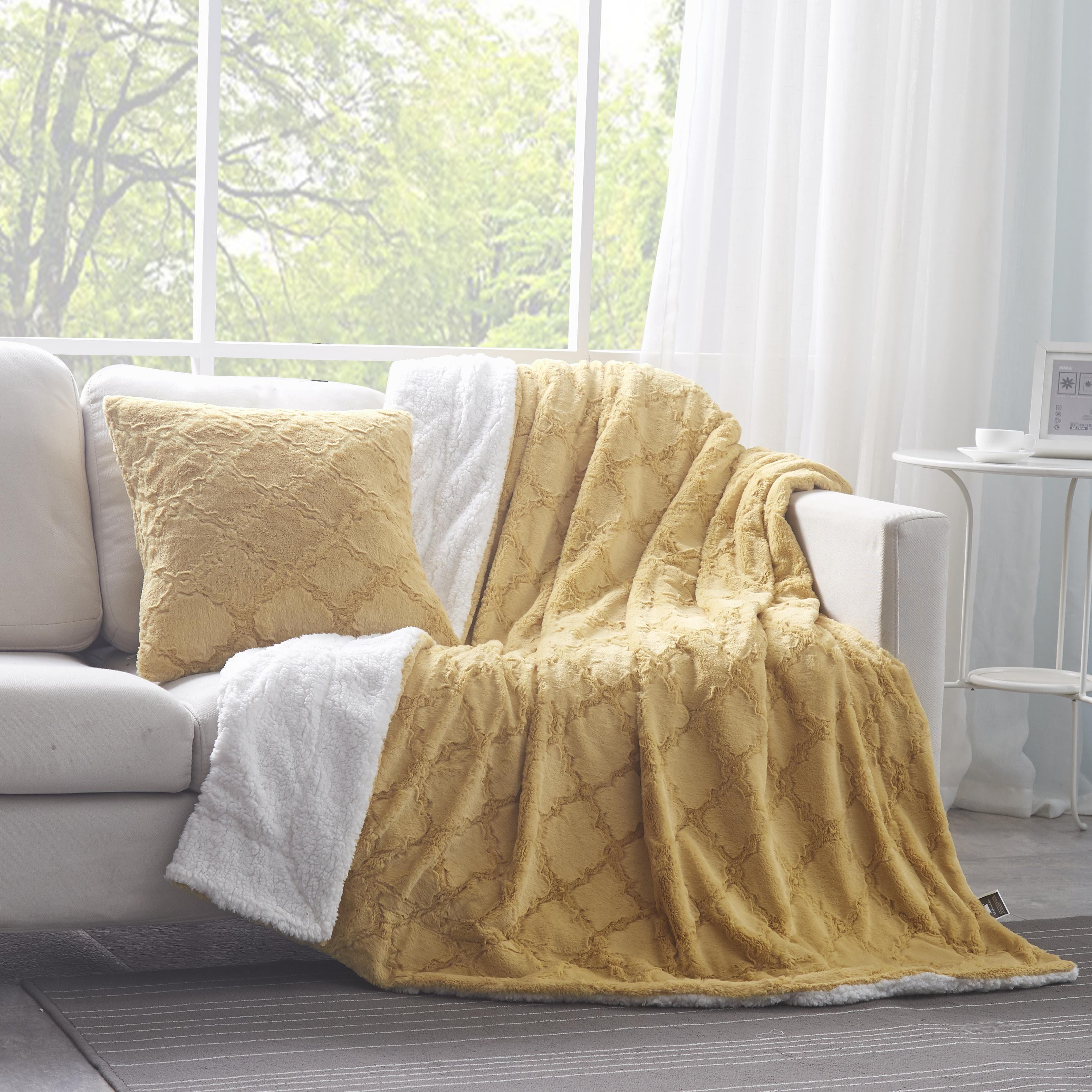 Tache Faux Fur Mustard Yellow Moroccan Lattice Pattern Cushion Cover / Euro Sham (3397) - Tache Home Fashion