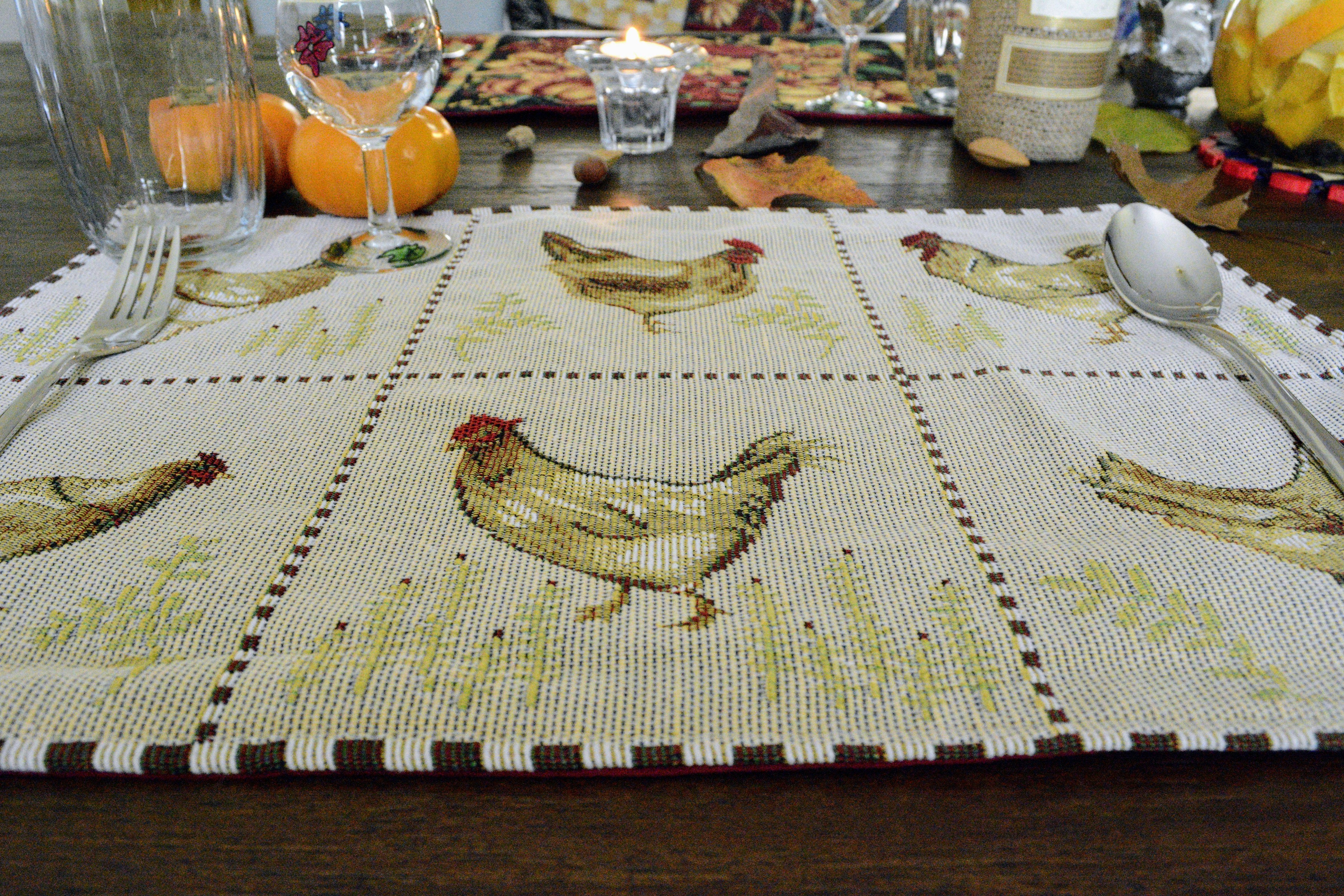 Tache Country Farmhouse Rooster Hens Woven Tapestry Placemat Set (13139PM) - Tache Home Fashion