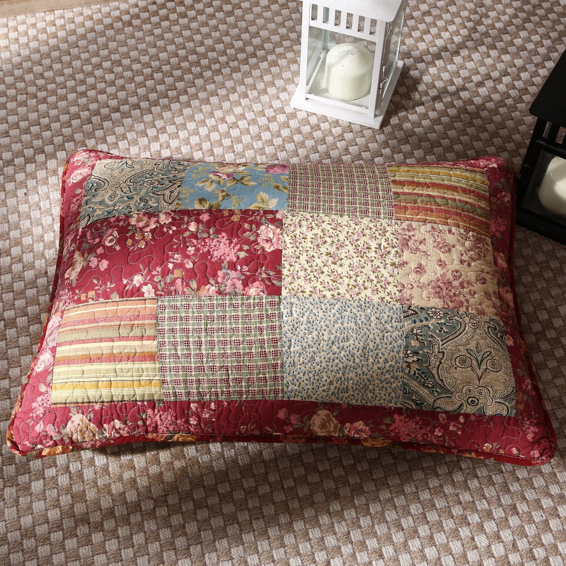 Tache Fairy Tale Tea Party Beige Burgundy Paisley Floral Cotton Patchwork Quilt Set (DXJ103443) - Tache Home Fashion